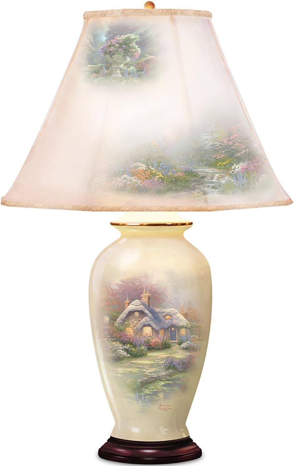 Thomas Kinkade Everett's Cottage Charm Porcelain Ginger Jar Table Lamp by The Bradford Exchange