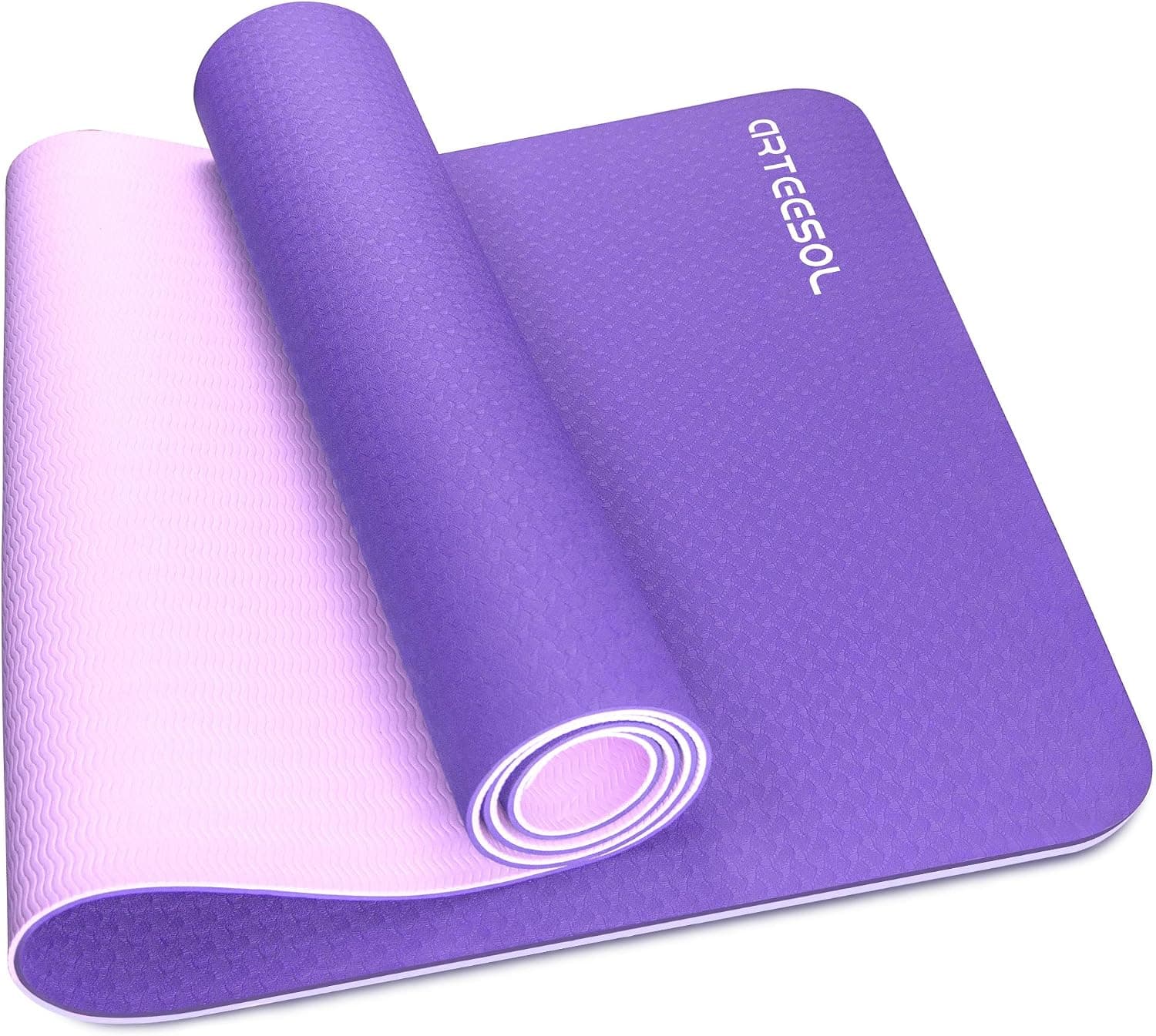 arteesol Yoga Mat Exercise Fitness Non Slip Yoga Mats for Women Men 1/4 Inch Thick, TPE Pad Workout Pilates Mats With Carry Strap, Floor Home Gym 72''L x 24''W (Pink Purple)