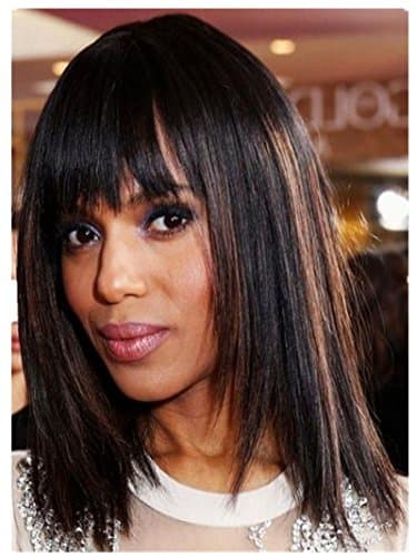 Best-Selling 2# Highlights in 1B Color Short Human Hair Wigs With Bangs Straight Wig Black Women Bob Style Wigs Brazilian Short Bob Straight Lace Front Wigs (12 inch, 2 highlights in 1b)