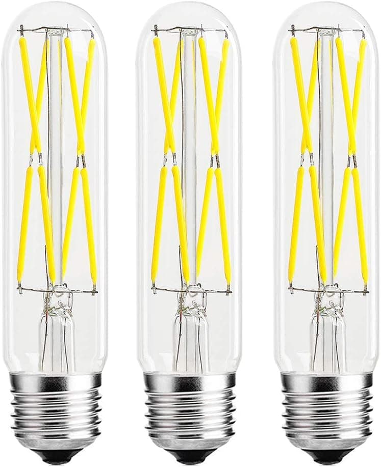 Leools Dimmable Edison Led Tubular Bulb T10,8W Vintage Led Filament Light Bulb 75W Incandescent, 4000K Daylight Glow,E26 Medium Base Lamp Bulb,3 Pack