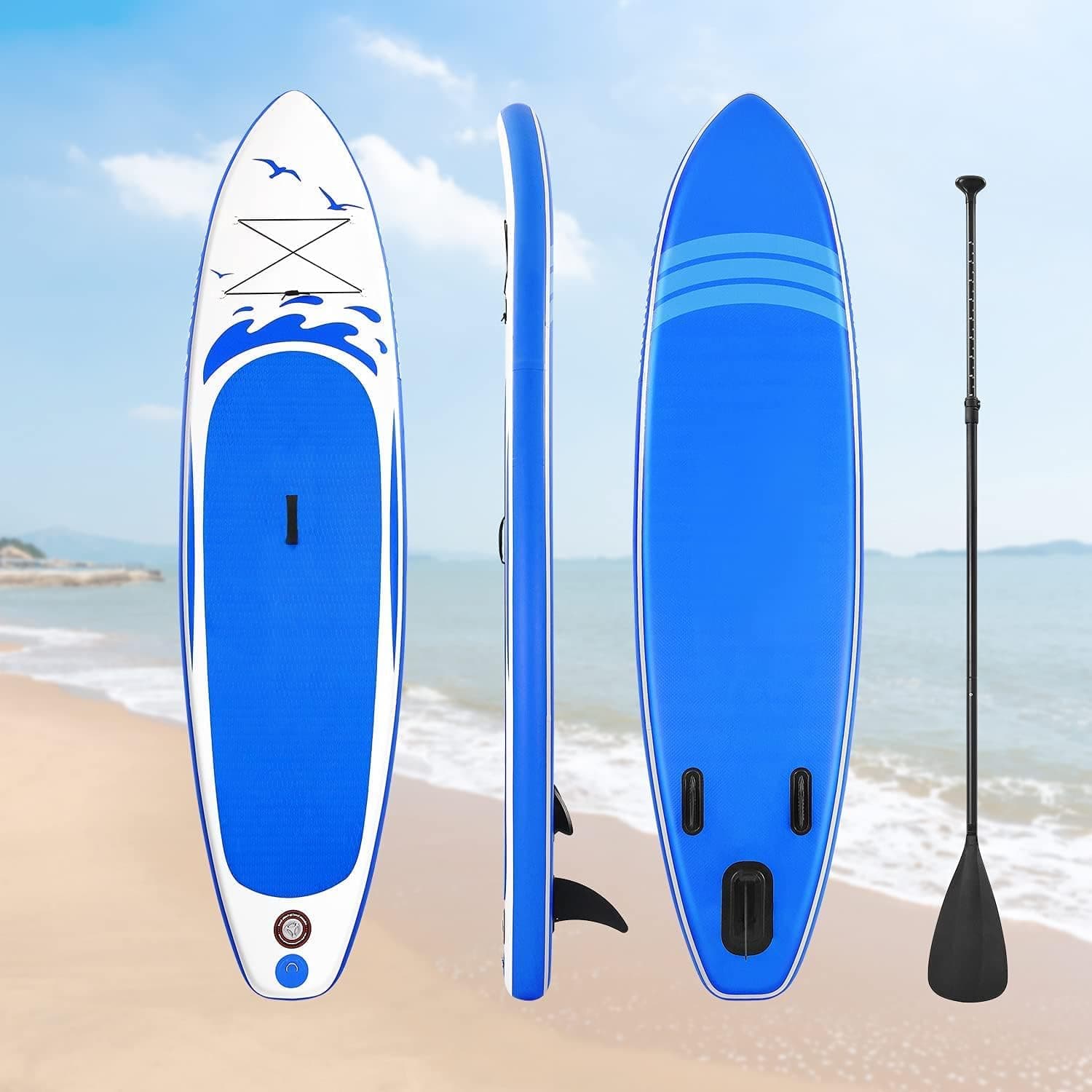 Inflatable Paddle Board Stand Up Paddle Board with SUP Paddle Board Backpack Paddle Leash Pump with Premium SUP Accessories Removable Fins Surf Control Non-Slip Deck Youth & Adult Blue