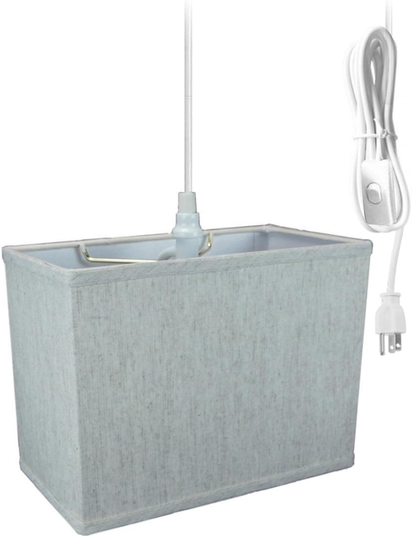 1 Light Swag Plug-in Pendant 6"w Rectangular Textured Oatmeal Shade, 17' White Cord