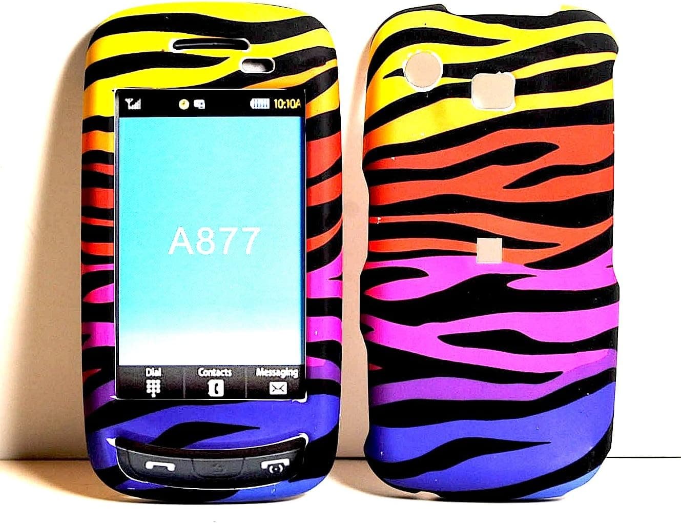 Stylish Rainbow Zebra Rubberized Snap on Hard Skin Shell Protector Cover Case for Samsung Impression A877 + Microfiber Pouch Bag