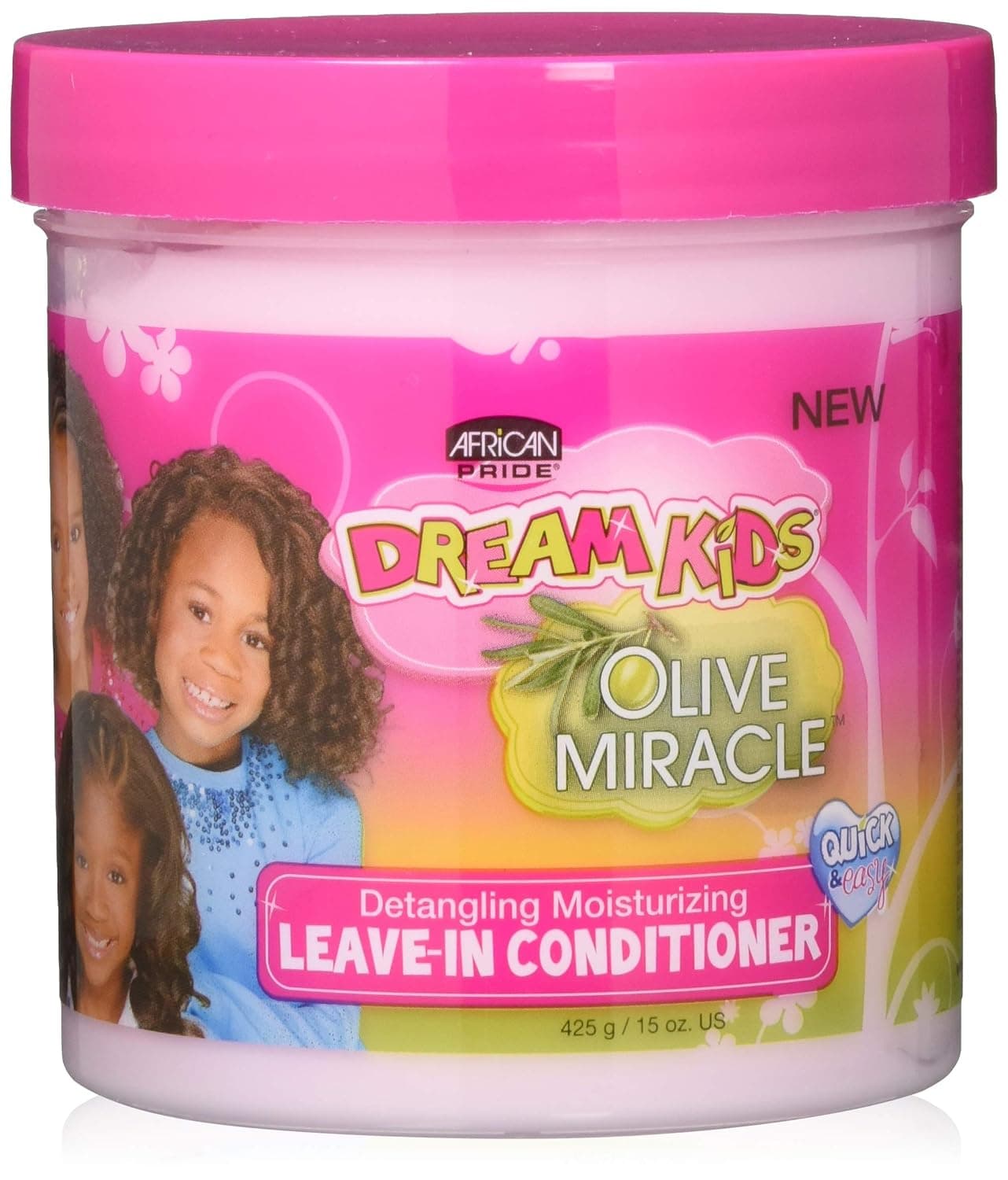 African Pride Dream Kids Olive Miracle Detangling Moisturizing Leave-In Conditioner - Contains Olive Oil, Moisturizes & Nourishes Coils & Hair Curls, 15 Oz