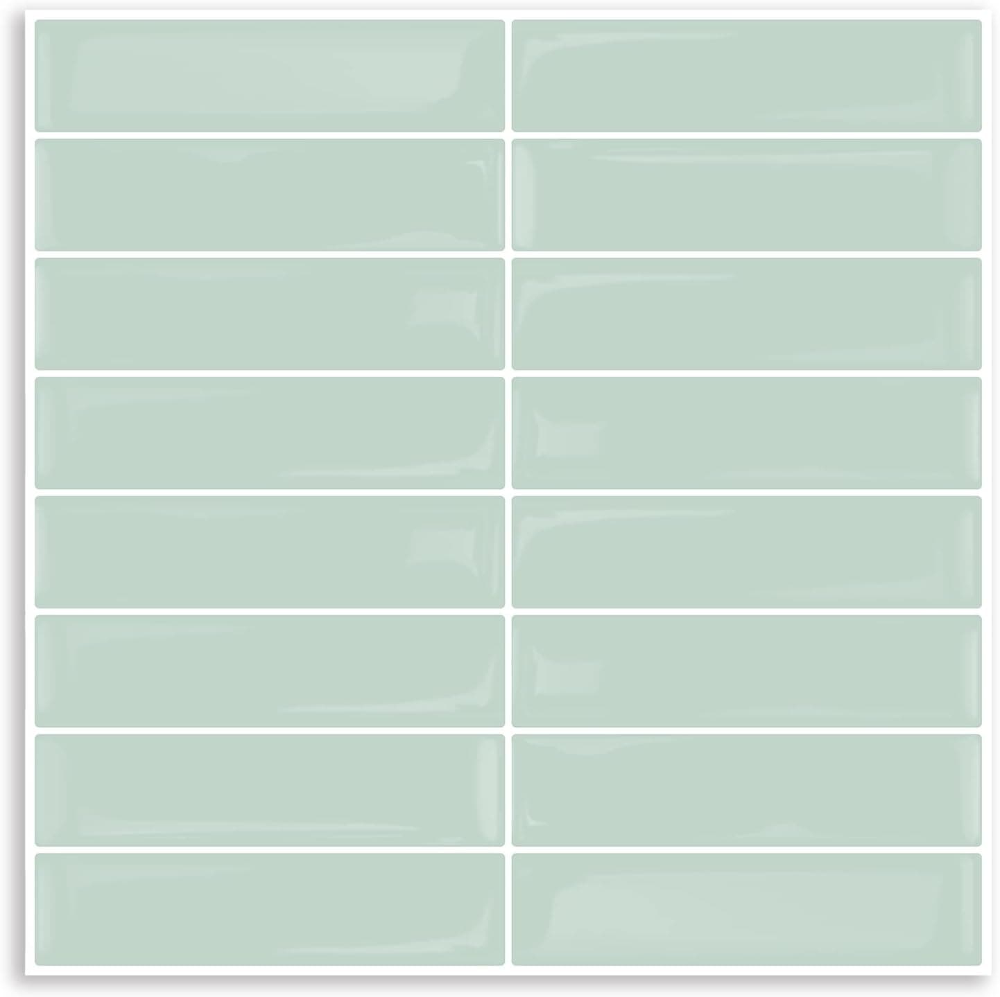 Artemuro 10-Sheets Upgraded Peel and Stick Backsplash Tiles for Kitchen, Bathroom, Vanities, RV and Laundry Décor, Self-Adhesive 3D Wall Stickers Stick on Tile in Size 12X12 inches, Dew Green