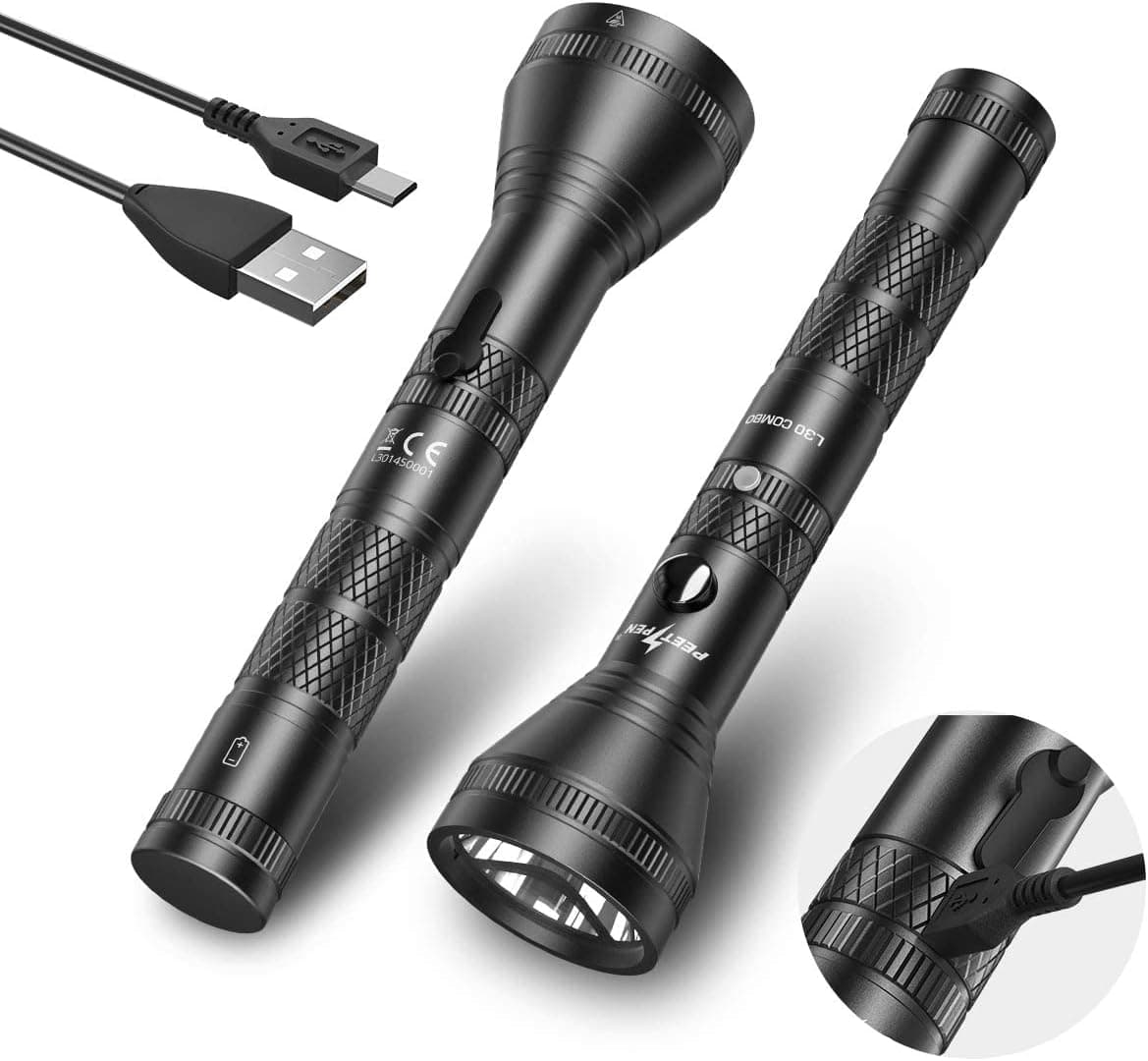PEETPEN Rechargeable Tactical Flashlight High Lumens, Super Bright Flash Light USB Rechargeable, 4 Modes, IPX6 Waterproof LED Flashlights for Camping, Hiking, Outdoor, Emergency(2 Pack)