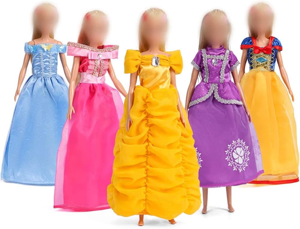 11.5-Inch Doll Clothes Princess Dress - Collectible Quality 5 pc Doll Princess Costume Set Includes Snow White,Cinderella,Belle,Rapunzel and Aurora Fits 11.5" Dolls