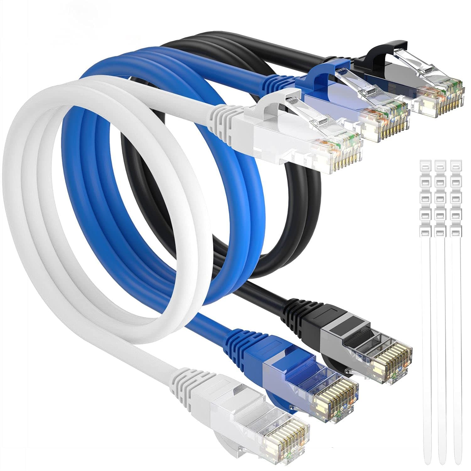 Adoreen Cat 6 Ethernet Cable 12 ft-3 Pack-Multi Colors, Gigabit Patch Cord, Soft & Flexible, High Speed Cat6 RJ45 LAN Internet Network Cable Faster Than Cat 5e Cat 5 Cable +15 Ties-(3.66m)