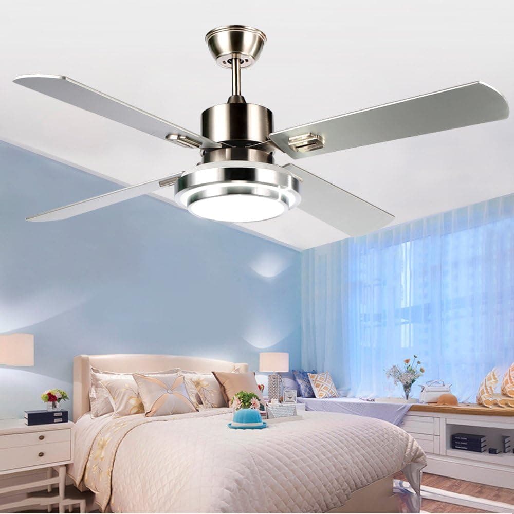 Modern Ceiling Fan With LED light 4 Wood Blades Remote Control For Indoor Living Room Bedroom 48 Inch,Tropicalfan