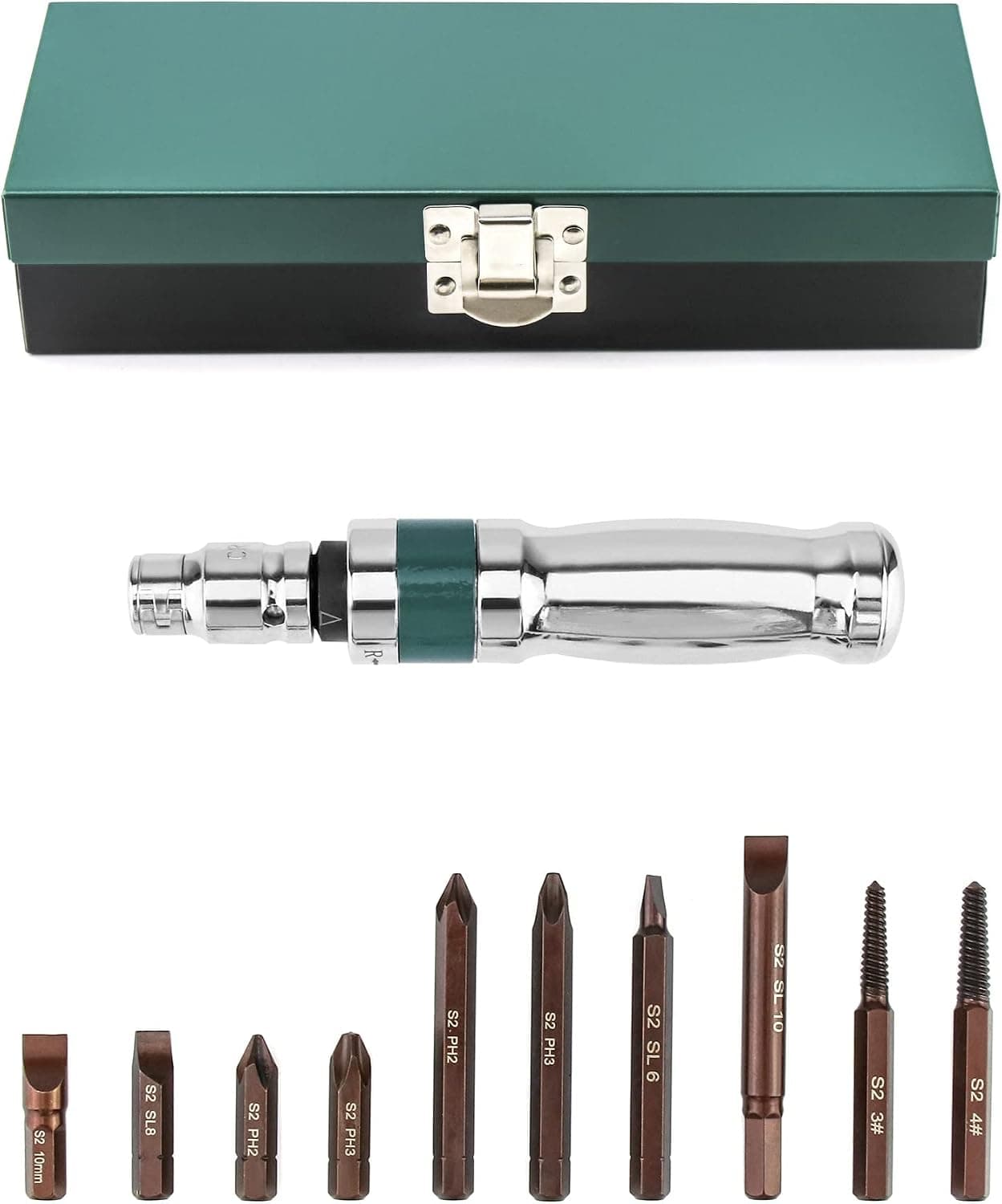QWORK Drive Impact Screwdriver Set, 1/2-inch Manual Reversible Impact Driver, Impact Screwdriver Adapter, 10 Screw Bits and One Storage Case, for Screws, Rusted Fasteners