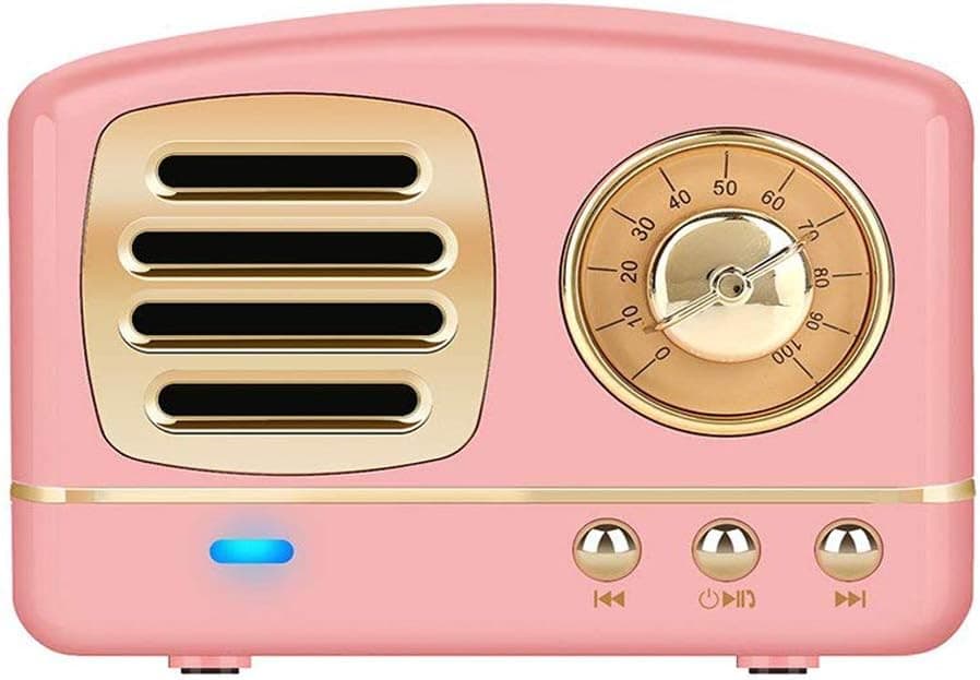Enhanced Bass Retro Stereo Wireless Vintage Portable Speaker with TF Card Slot,USB Port,Built-inMic,forOutdoors,Beach,Home,Travel,Compatible for Android/iOS Devices(Pink)