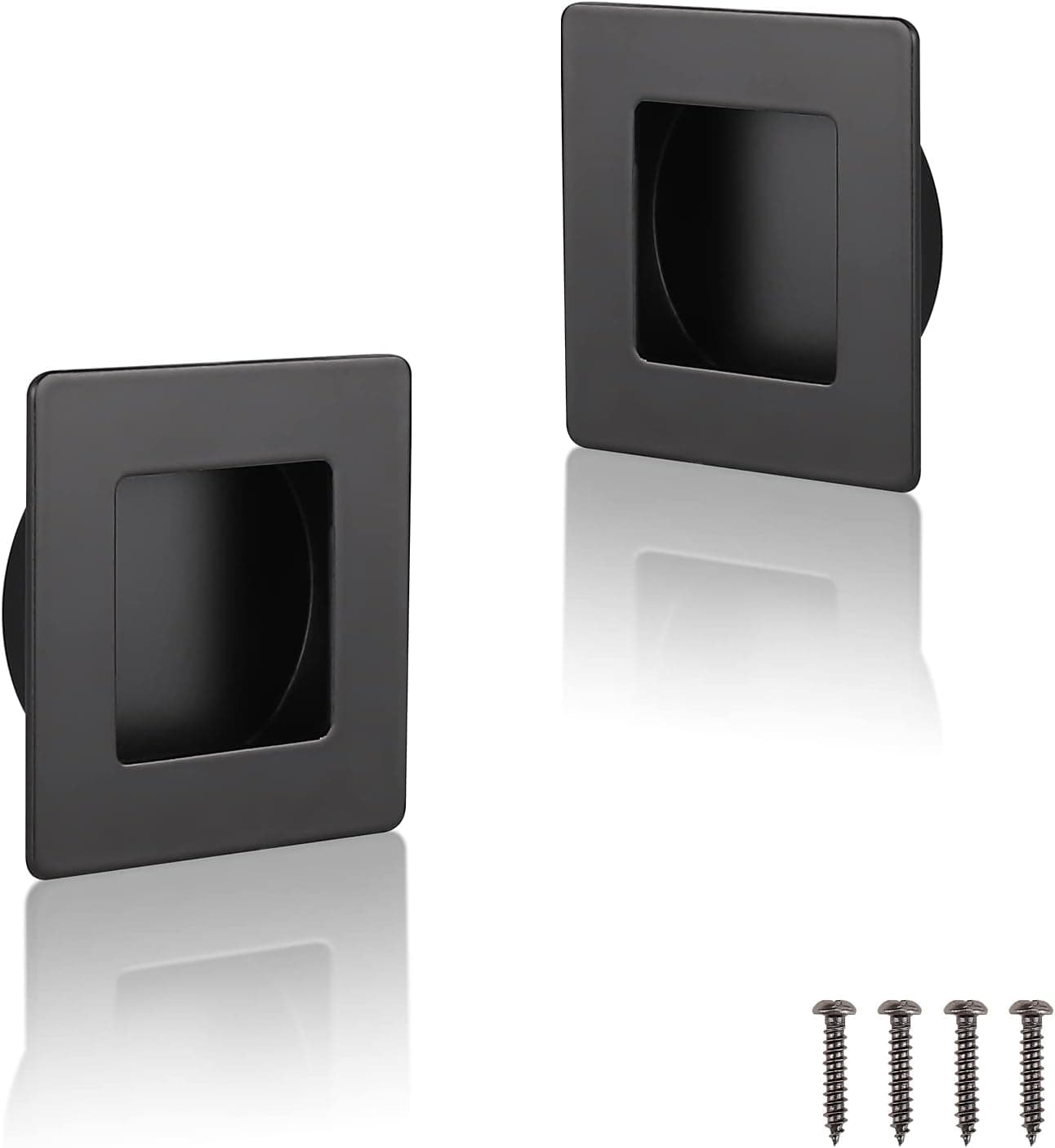 KNOBWELL 2 Pack Black Flush Pull Sliding Closet Door Finger Pull, Recessed Kitchen Cabinet Handles Pulls, 2" Square Flush Pull Handle for Sliding Doors Cabinets Closet and Drawers