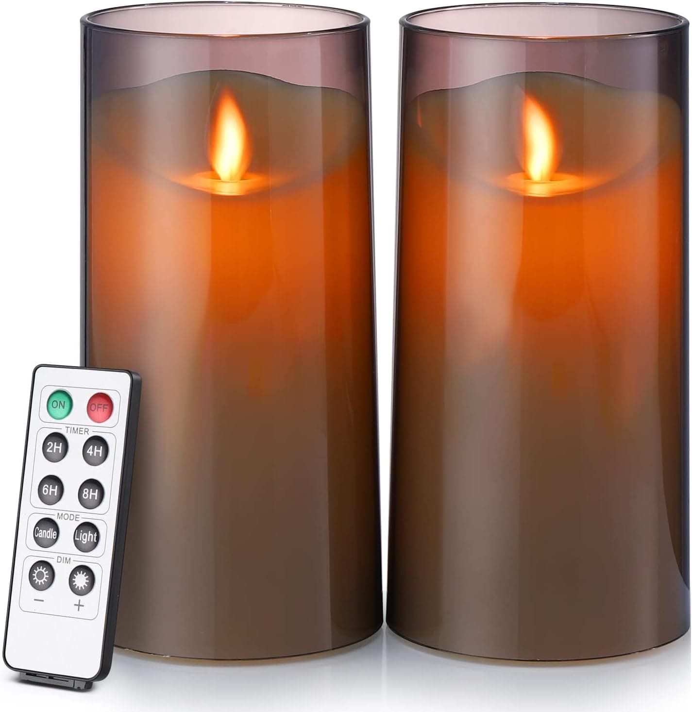 Flameless Flickering LED Candles D:3" X H:6" Battery Operated Acrylic Pillar Candles with Remote Control and Timer, Grey