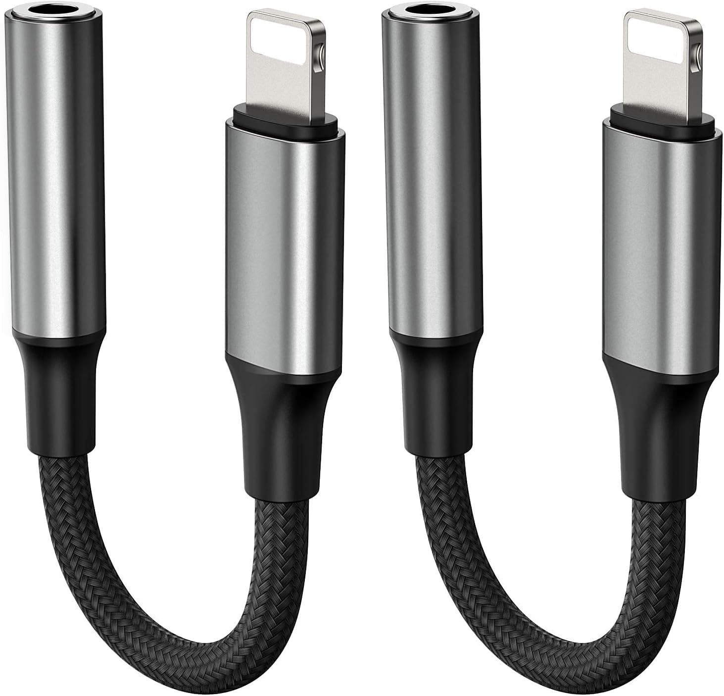 Lighning to 3.5 mm Headphone Jack Adapter, 2 Pack Earbuds/Earphones Converter Cord Aux Cable Audio Connector Compatible Phone 12/SE/11/XR/Xs/X/8/Pad/Pod,Support Music Control (Black-2Pack)