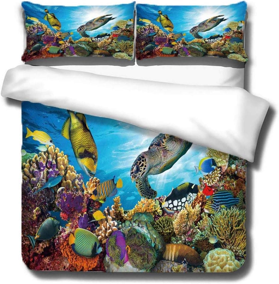 zhidiloveyou Queen Sea Turtle Bedding 3Pcs 3D Turtle Bedding Sets Duvet Cover,No Comforter