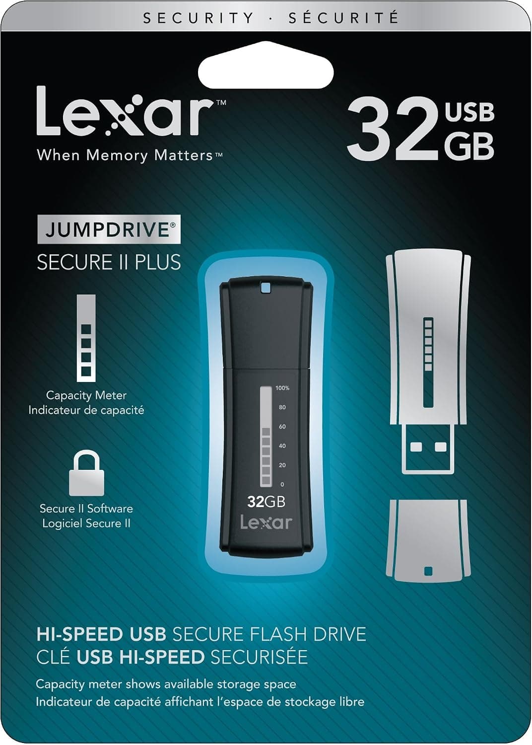 Lexar JumpDrive Secure II Plus 32 GB USB 2.0 Flash Drive - LJDSEP32GASBNA