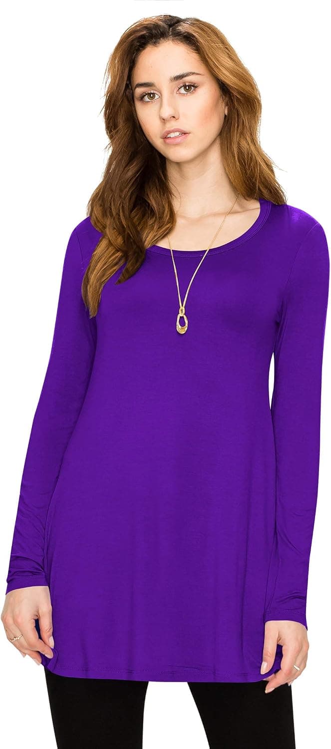 Lock and Love Women's Long Sleeve Scoop Neck Trapeze Tunic