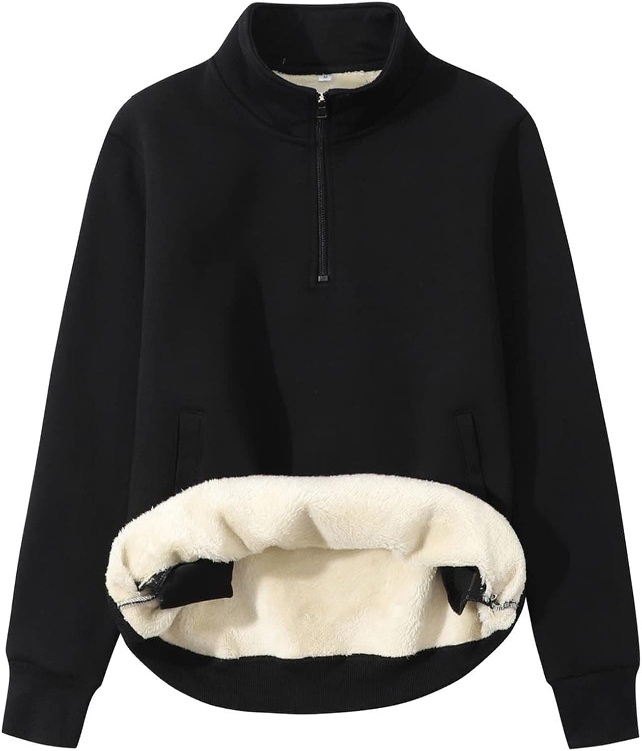 Rxozrxoz Men's Winter Fleece Sherpa Lined Warm Pullover Quarter Zip Long Sleeve Solid Color Sweatshirt with Pocket