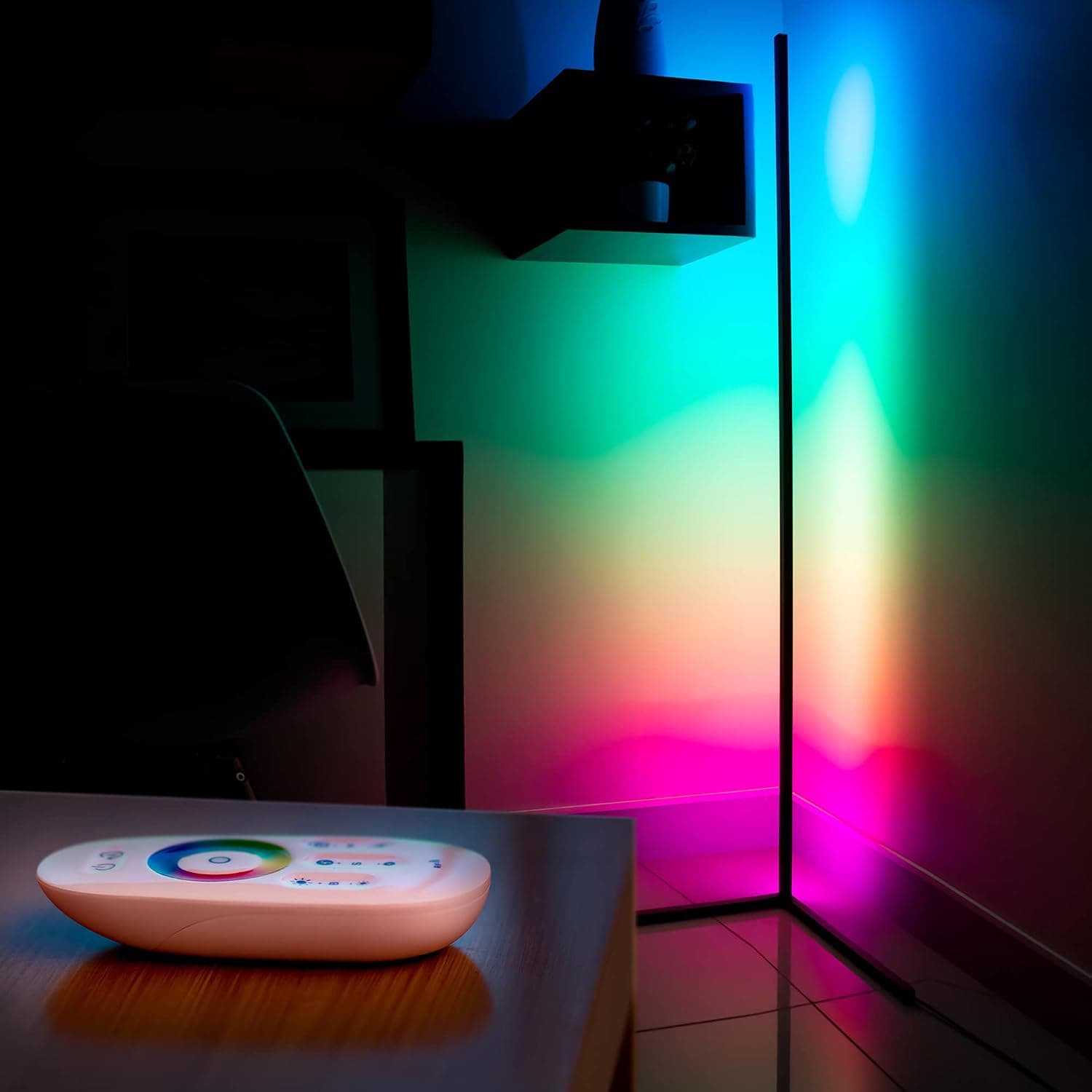 RGB Floor LAMP 57''-LED Corner Light-Color Changing Light - RGB Colored Tall Cool Lights Corner Floor Lamp - Minimalist Home Decor - Dimmable Colorful LED Light Bulb with Remote Standing Light bar.