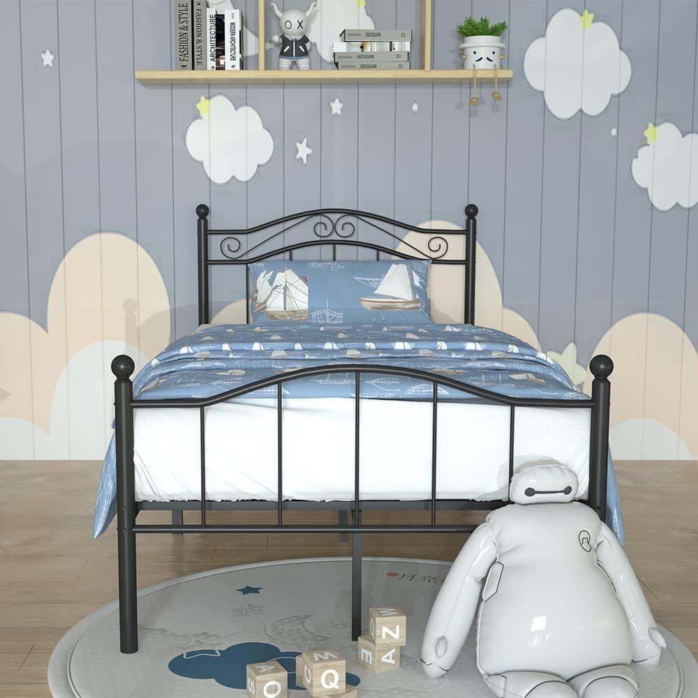 Hilero Twin Bed Frame with Headboard Footboard Heavy Duty Metal Beds Frames No Box Spring Needed Sturdy Under Large Size Storage Black