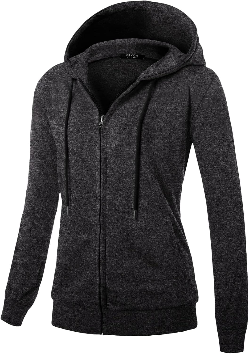 GIVON Basic Lightweight Zip-Up Hoodie Long Sleeve Thin Jacket for Women with Plus Size