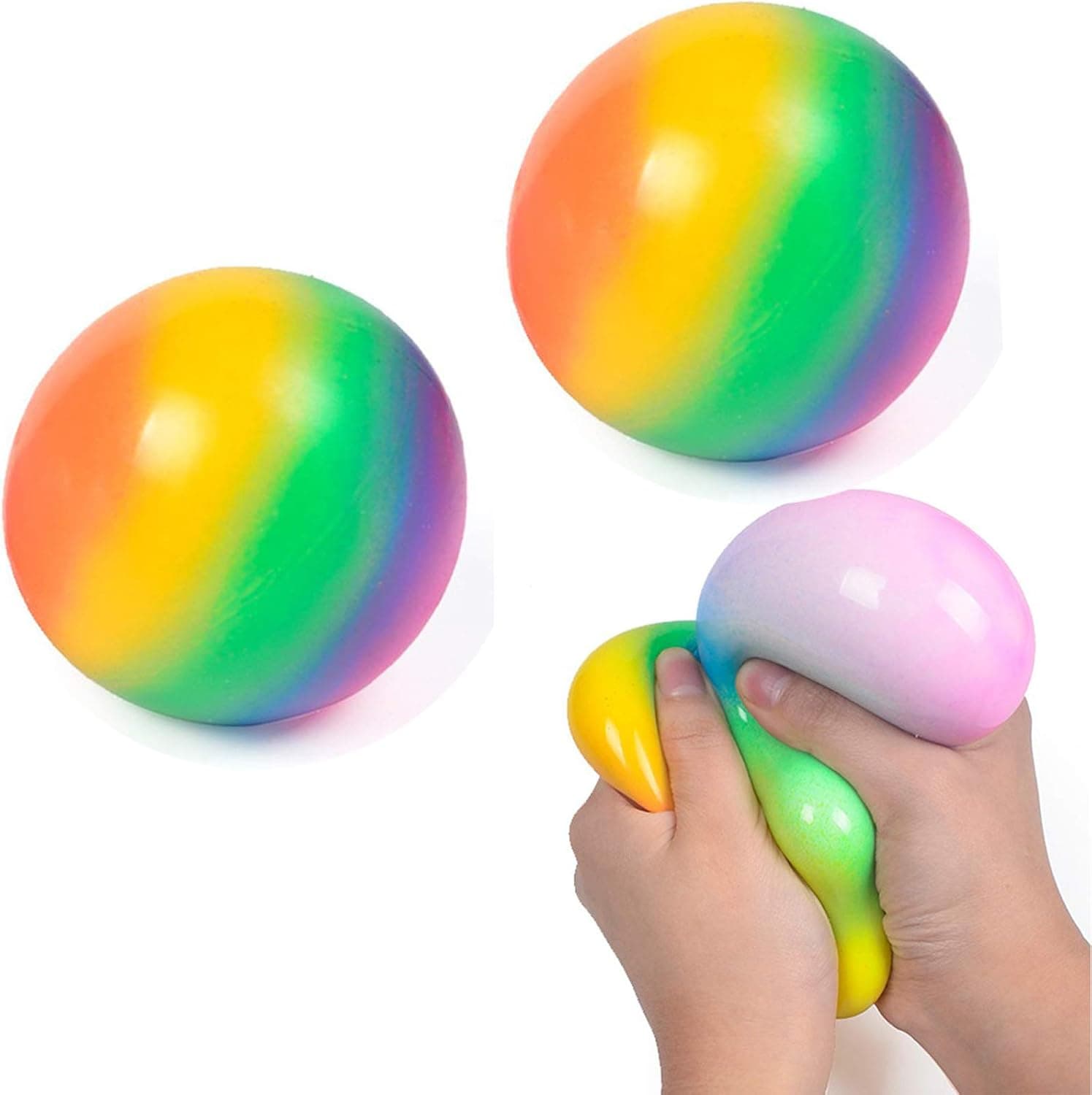 2 Pack Rainbow Stress Relief Toy Sticky Ball - Anti Stress Squishy Sensory Balls Elastic Fidget Squeeze Balls, Non-Toxic for Adults Kids Teens, Tear-Resistant, Fun Toy for ADHD, OCD, Anxiety
