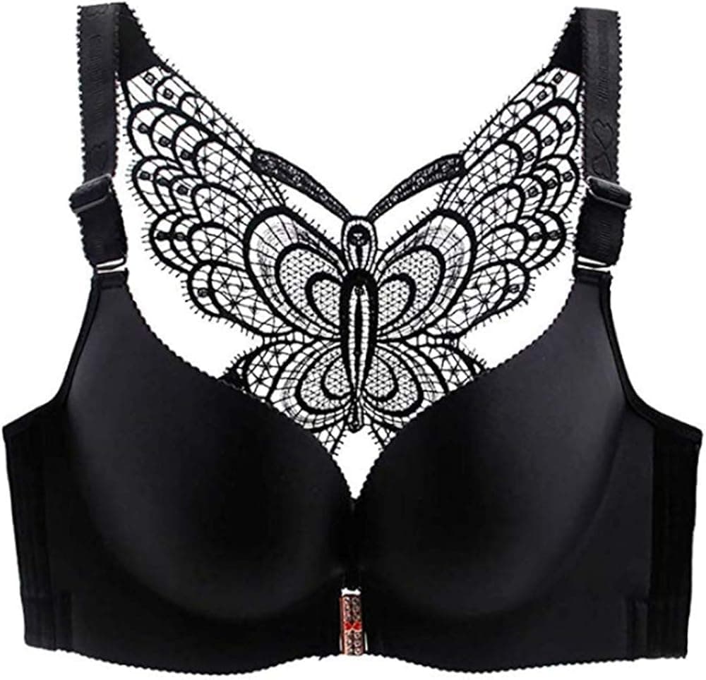 Women Wire-Free Push Up Bra Seamless Front Closure Lace Butterfly Daily Bra