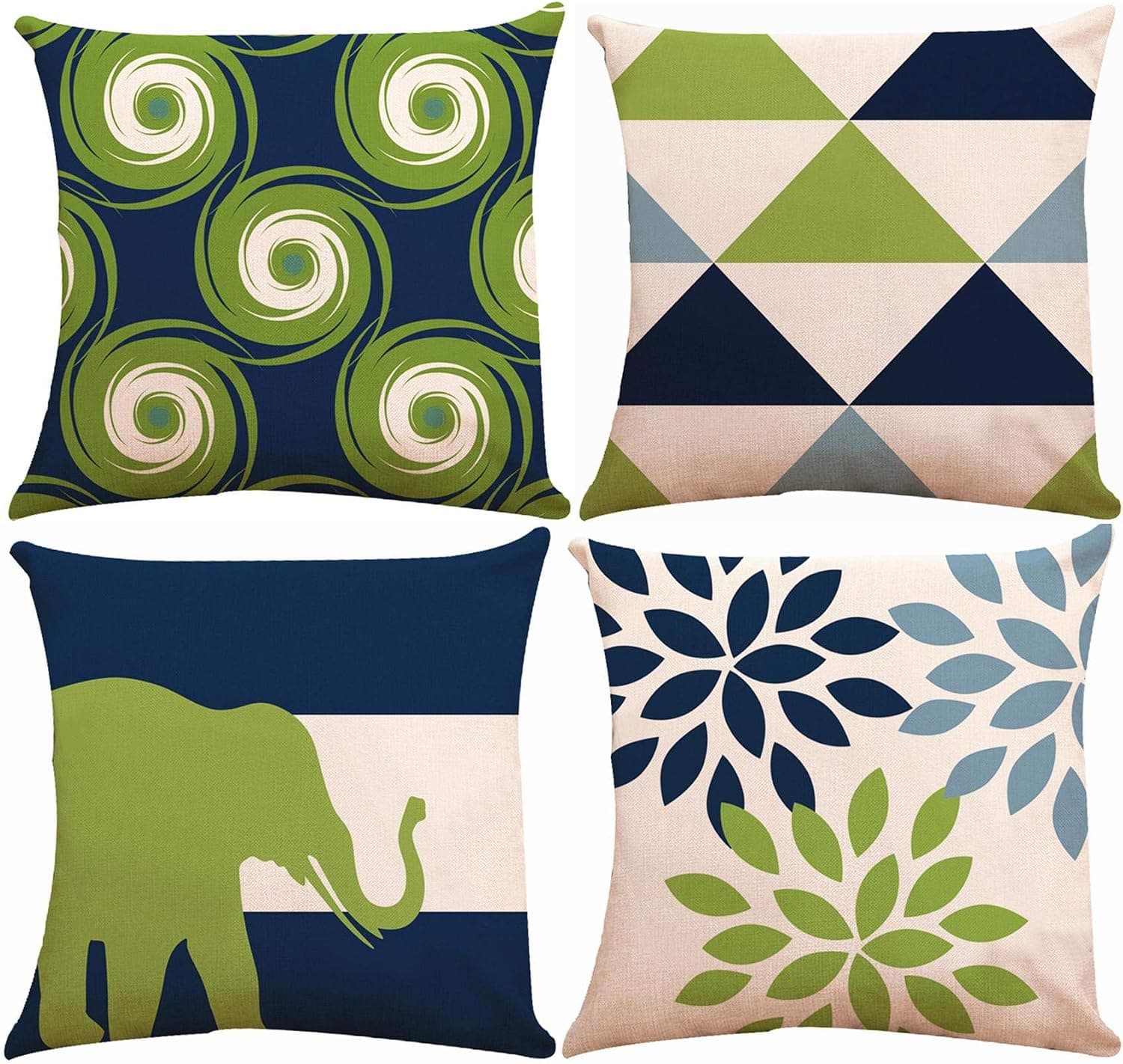 Navy Pear Green Abstract Throw Pillow Covers 18 x 18 Inch, Munzong Set of 4 Geometric Cotton Linen Indoor Pillowcases for Sofa, New Living Series Square Cushion Covers for Car Chair Room Home Decor