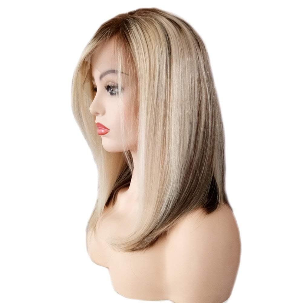 Wig Blonde Ombre Dark Brown Color#4 Fading To 613 Blonde Layered Balayage Short Bob Wig Real Human Hair Remy Lace Front Wig Surprise