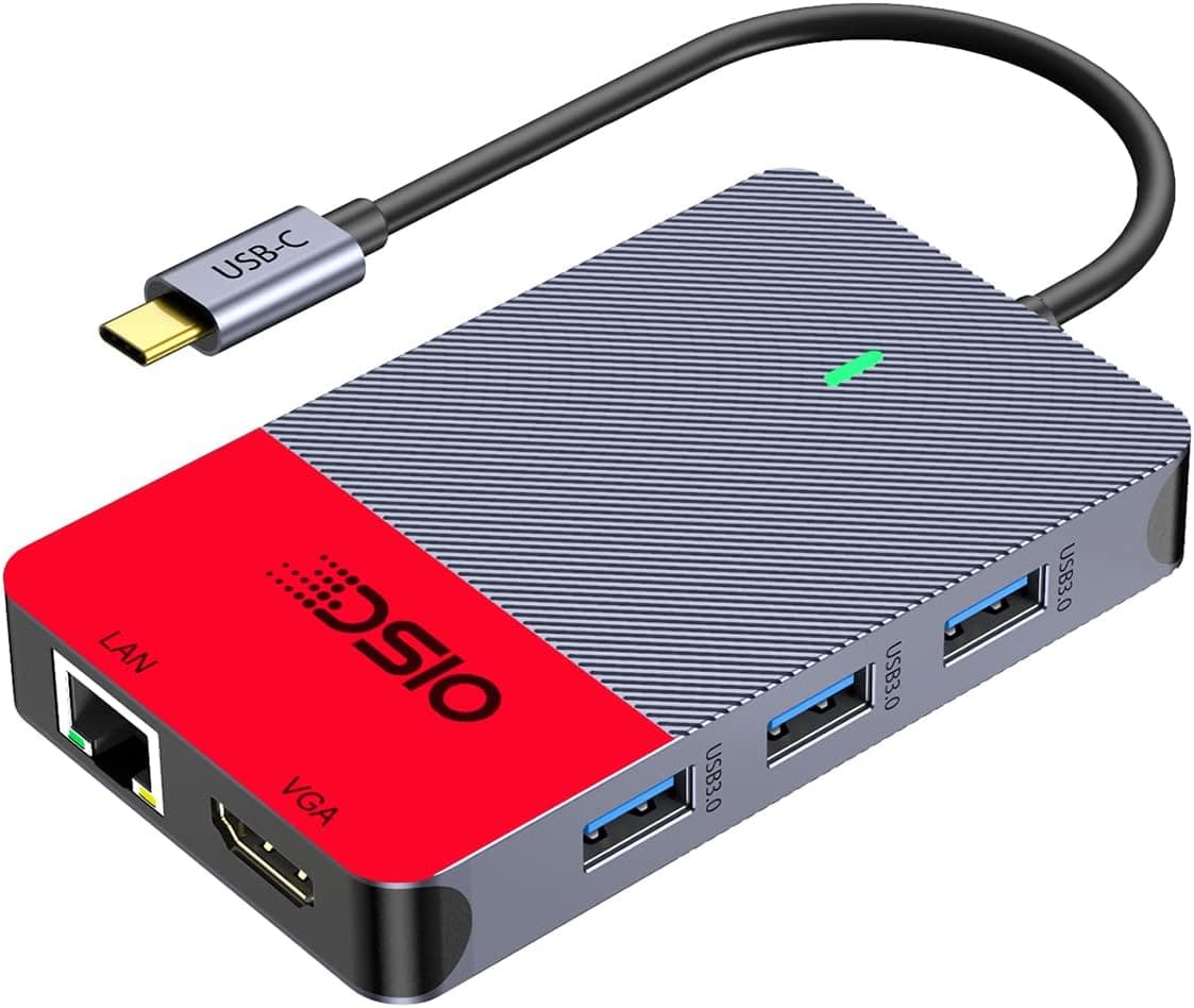 USB C Docking Station Triple Monitor, DSIO 9 in 1 USB C Hub-Red