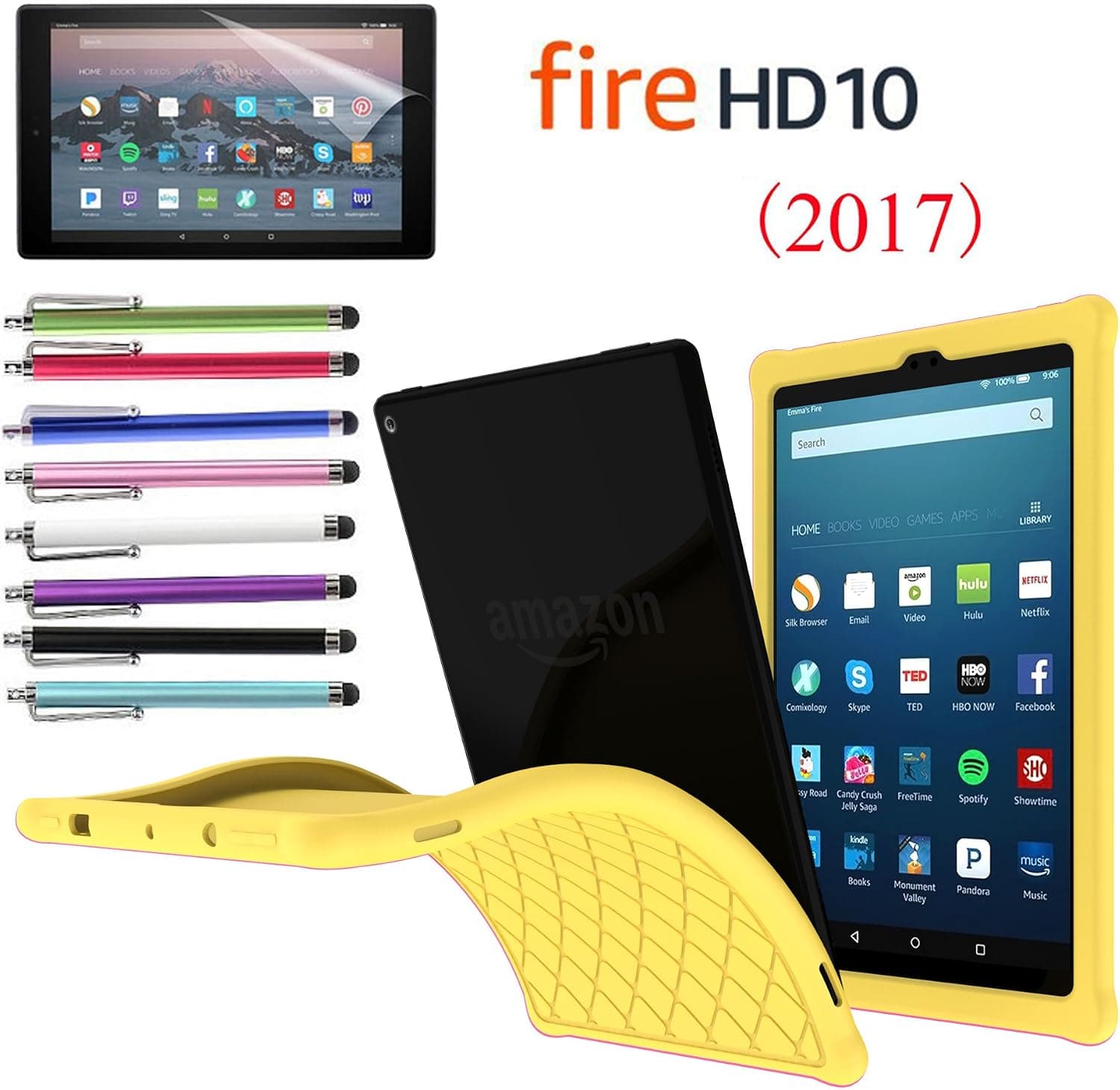EpicGadget Amazon Fire HD 10" Case (2017), Anti Slip Soft Silicon Rubber Gel Cover Case for 7th Gen Fire HD 10 + 1 Amazon HD 10 Screen Protector and 1 Stylus (Yellow)
