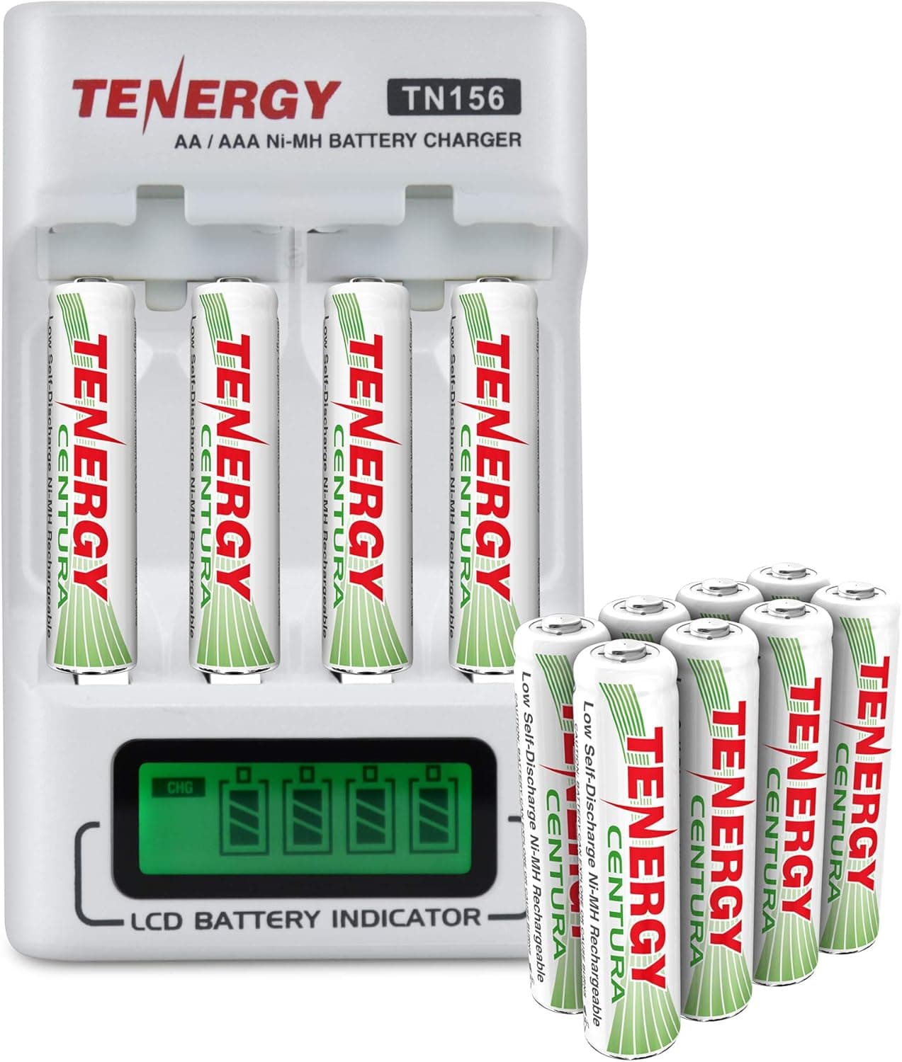 Combo: Tenergy TN156 4-Bay AA/AAA NiMH LCD Battery Charger + 3 Cards Centura AAA Batteries (12pcs)