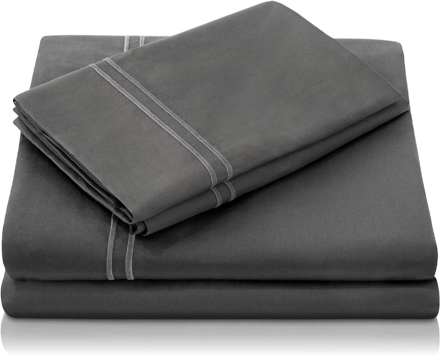 MALOUF 600 Thread Count Egyptian Cotton Single Ply Bed Sheet Set-Twin XL-Slate