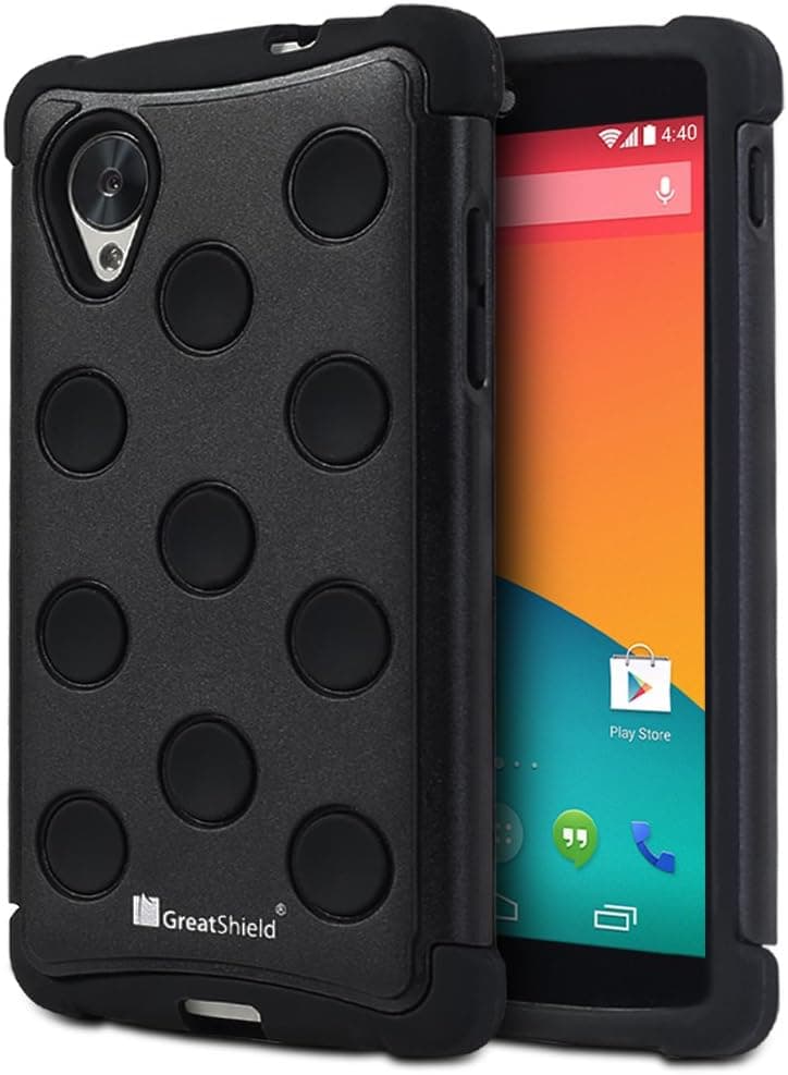 GreatShield Nexus 5 Domino Polka Dot Silicone + PC Hybrid Case Snap On Back Cover for Google Nexus 5 (Black)