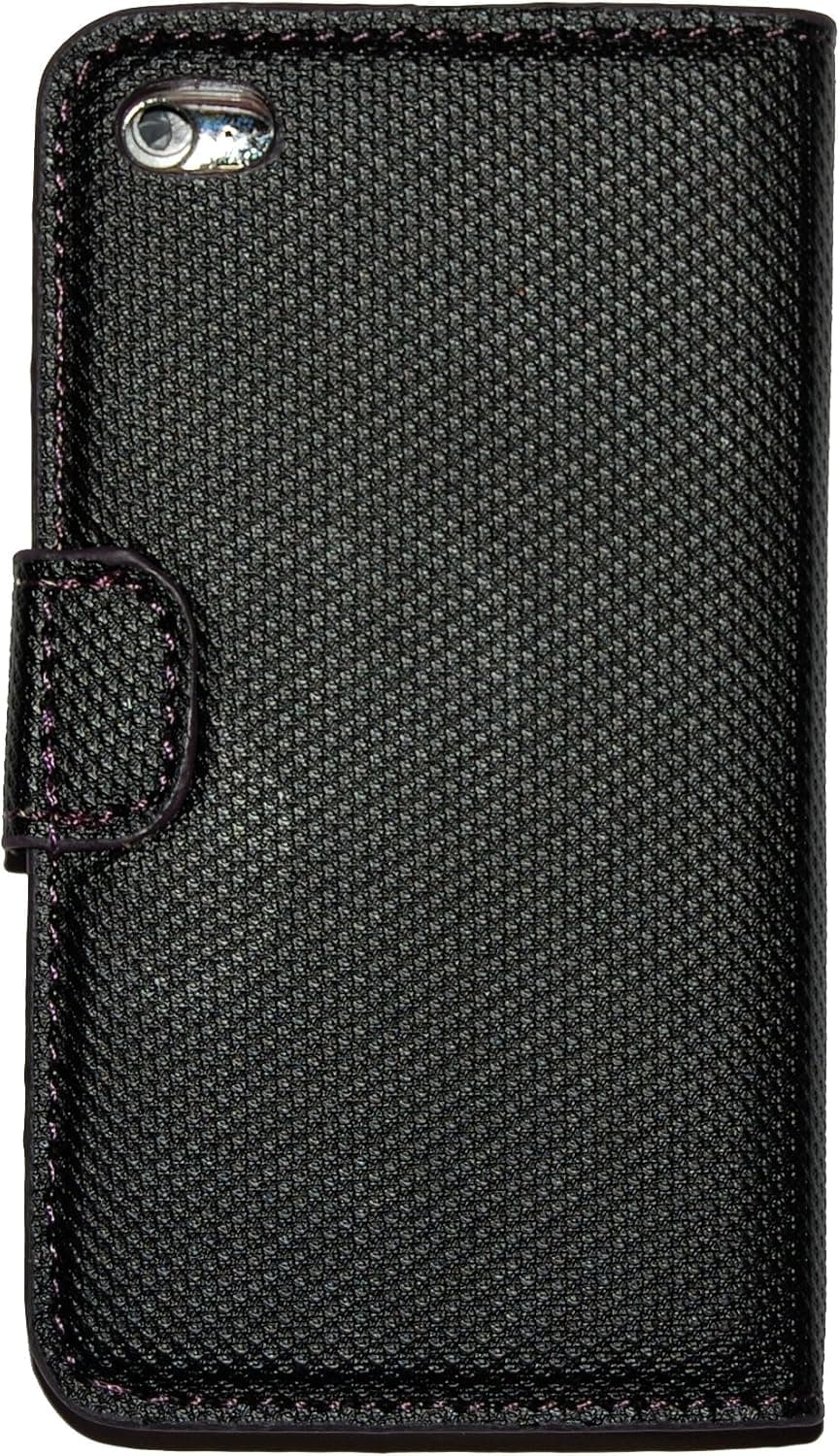 Black with Purple Trim Leather Wallet Style Case for Apple iPod Touch 4G (4th Generation)