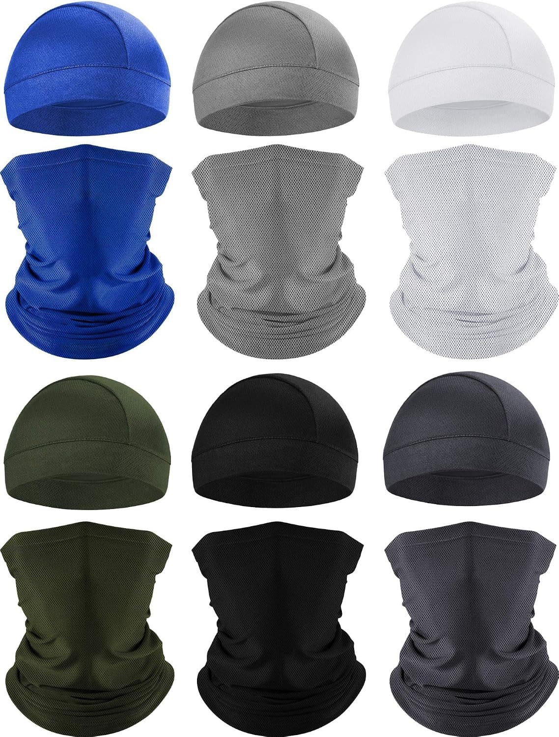 SATINIOR 6 Pieces Summer Mesh Face Cover Neck Gaiter UV Protection Face Bandana 6 Pieces Cooling Skull Caps Unisex Mesh Beanies