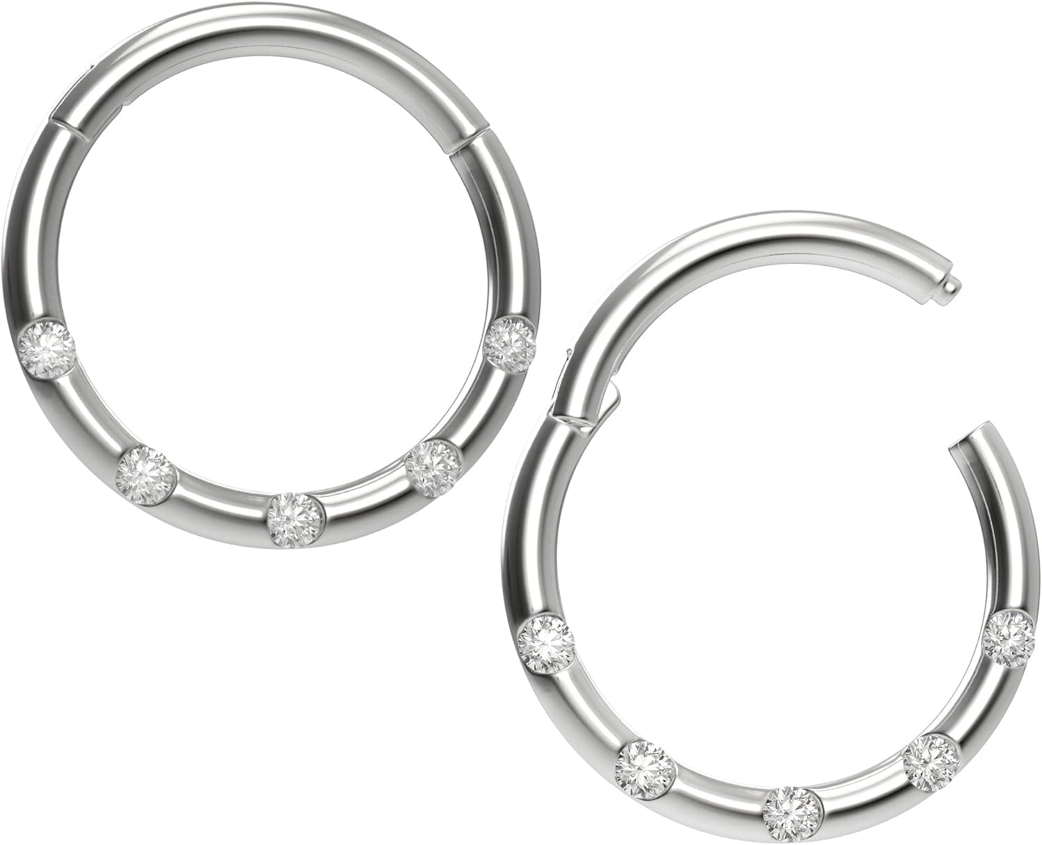 2pc 18g CZ Stainless Steel Clicker Septum Rings Clamp Seamless Segment Nose Hoop Ear
