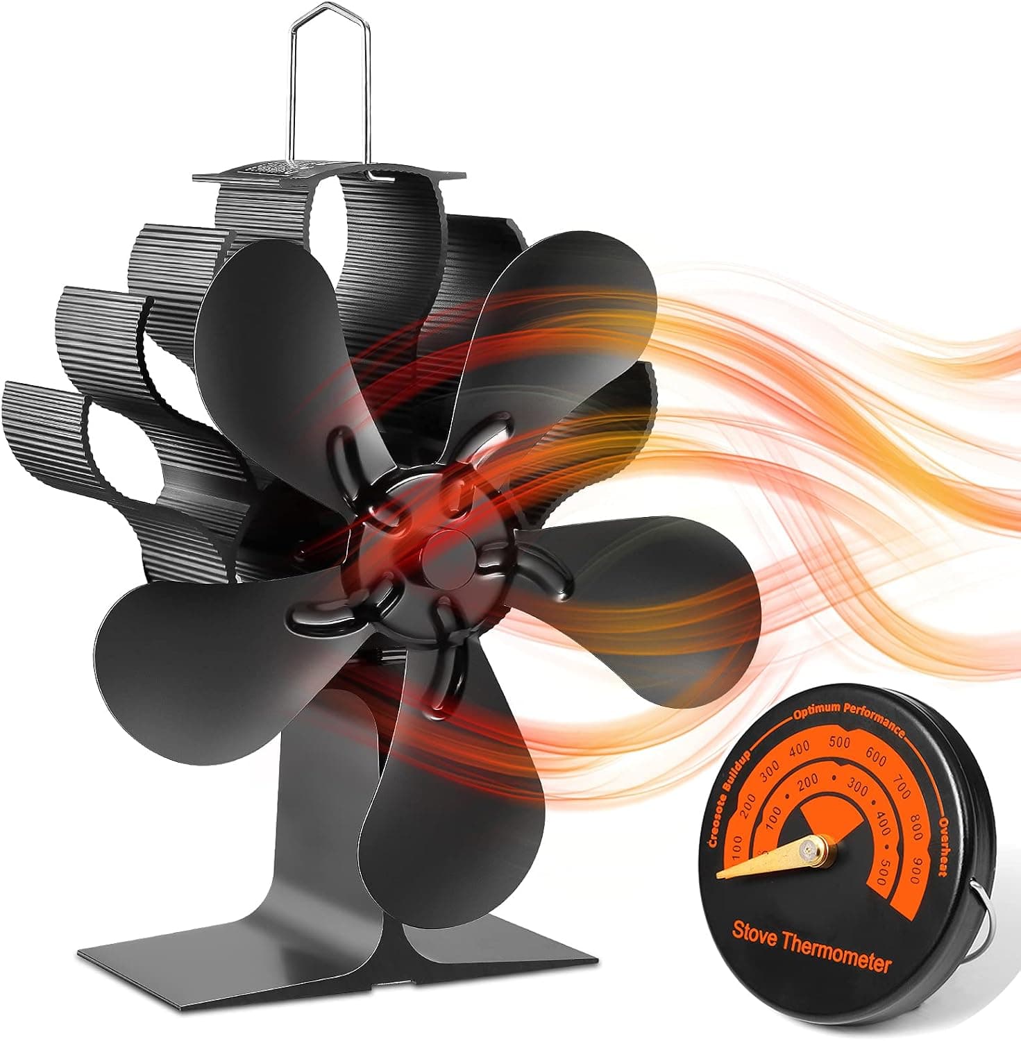 BAISHARK Fireplace Fans,Wood Stove Fan,Eco Stove Fan with Thermometer,5 Blades Heat Powered Wood Stove Fan for Wood/Log Stoves,Efficiently Heat Distribution Fan