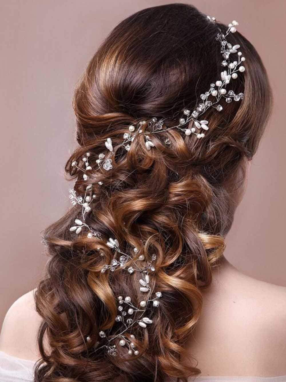 Wedding Bridal Headband - Wedding Headpiece Crystal Pearl Hair Vine Long Bridal Hair Piece Jewelry for Brides and Bridesmaids
