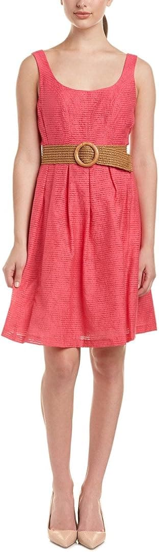 NINE WEST Women's Sleeveless Belted Fit and Flare Dress with Pleats