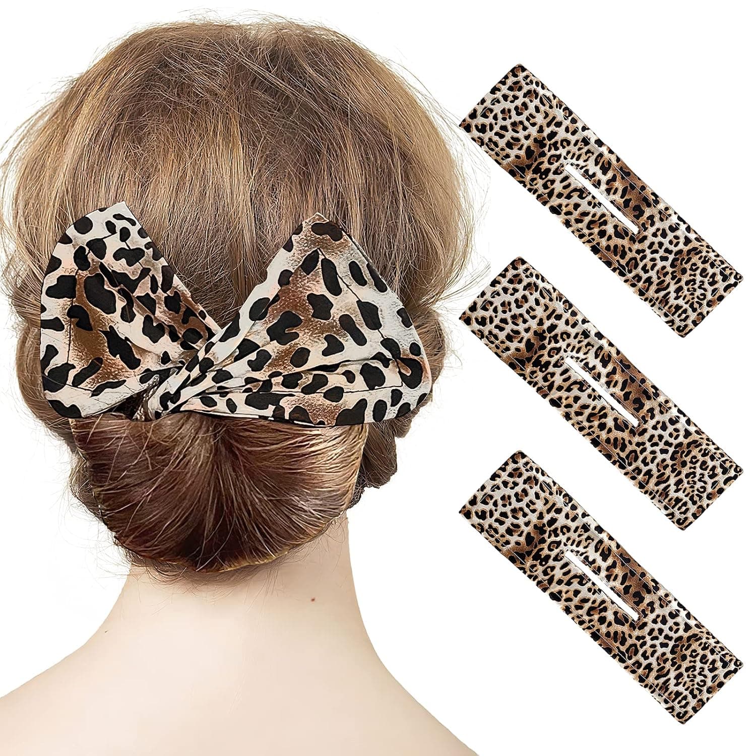 3 Pieces Hair Bun Maker Deft Bun for Hair Twister, Flexible Donut Hair Bun, Lazy Hair Curler Bun Clips, Fashion French Hairstyle, Hair Accessories for Women & Girls Kids (Leopard)