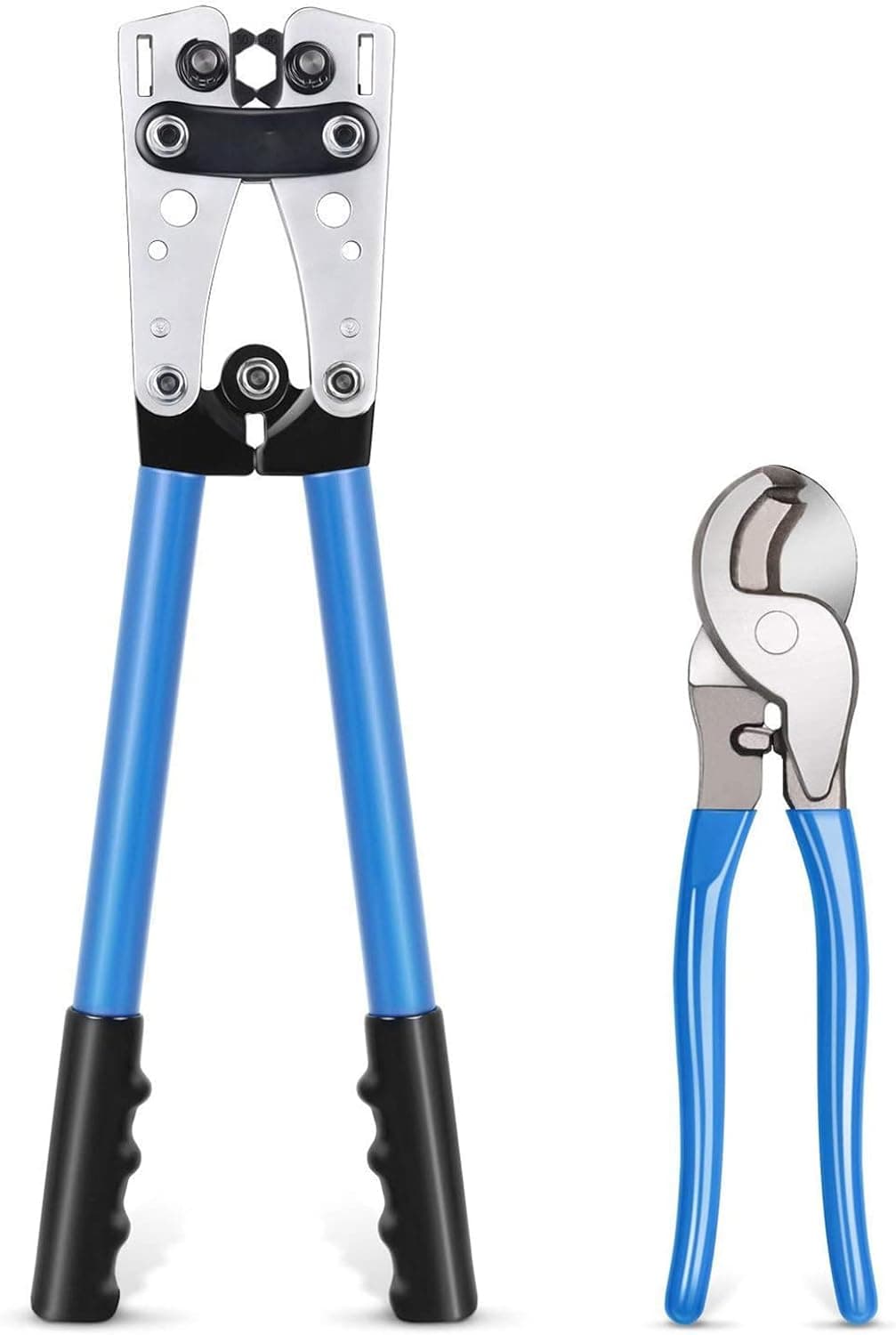 Cable Lug Crimping Tool - Wire Crimper with Cutter for Battery Terminal, Copper Lugs AWG 10/8/6/4/2/0, Heavy Duty, Blue