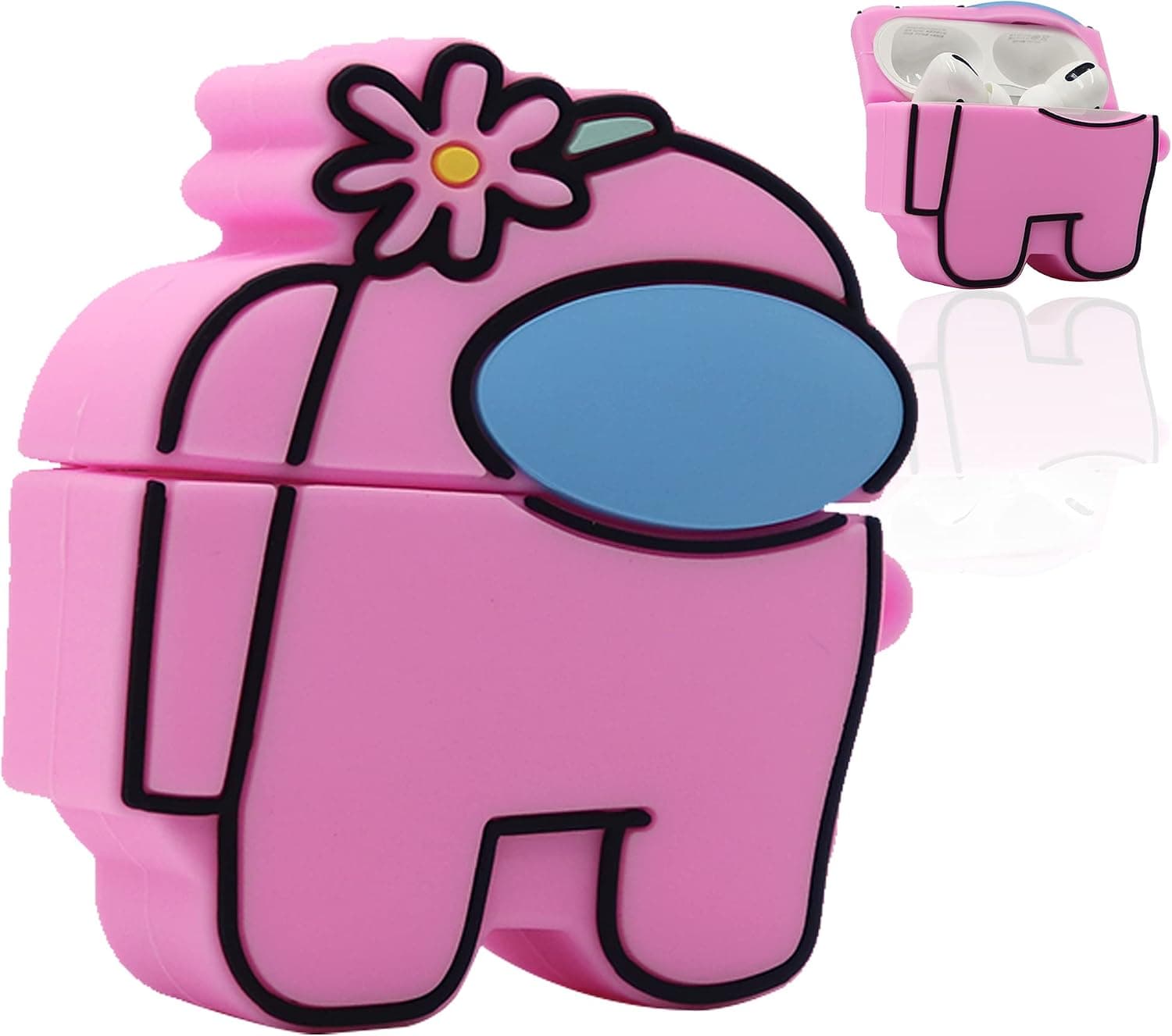 QJD Among Us AirPod Pro Case for Airpods Pro/3, Funny Cool Soft Silicone Air Pod Pro Case Cover Cute 3D Cartoon Kawaii Shockproof Protective Cases Airpods Pro Accessories for Women Girls Boy - Pink