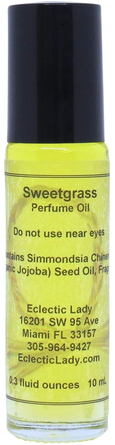 Sweetgrass Perfume Oil, 0.3 Oz Portable Roll-On Fragrance with Long-Lasting Scent, Delightful Essential Oils and Jojoba Oil For Daily Use