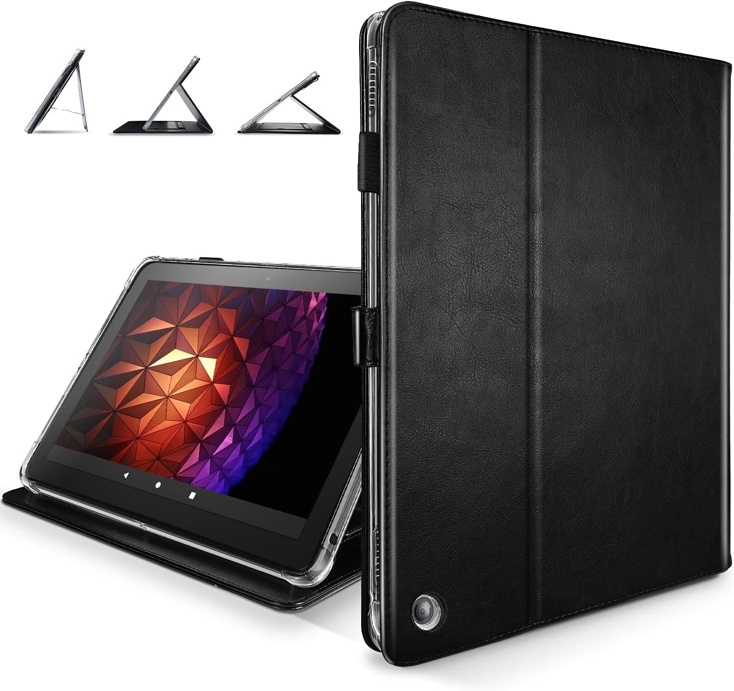 Shields Up Case for All-New Kindle Fire HD 8 and HD 8 Plus Tablet (10th Generation 2020 Release), [Drop Protection] Multi-Angle Viewing Leather Cover with [Card Slots] for Fire HD 8/8Plus 2020 -Black
