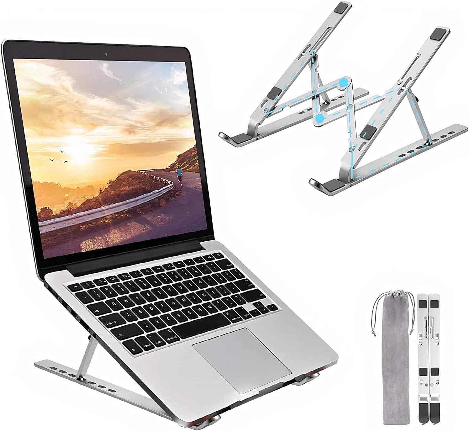 Laptop Stand - Notebook Stand - Sturdy - Foldable Laptop Stand - Height - Adjustable Laptop Stand - Hollow Heat Dissipation Premium Aluminium Portable Adjustable Universally Compatible Laptop Riser