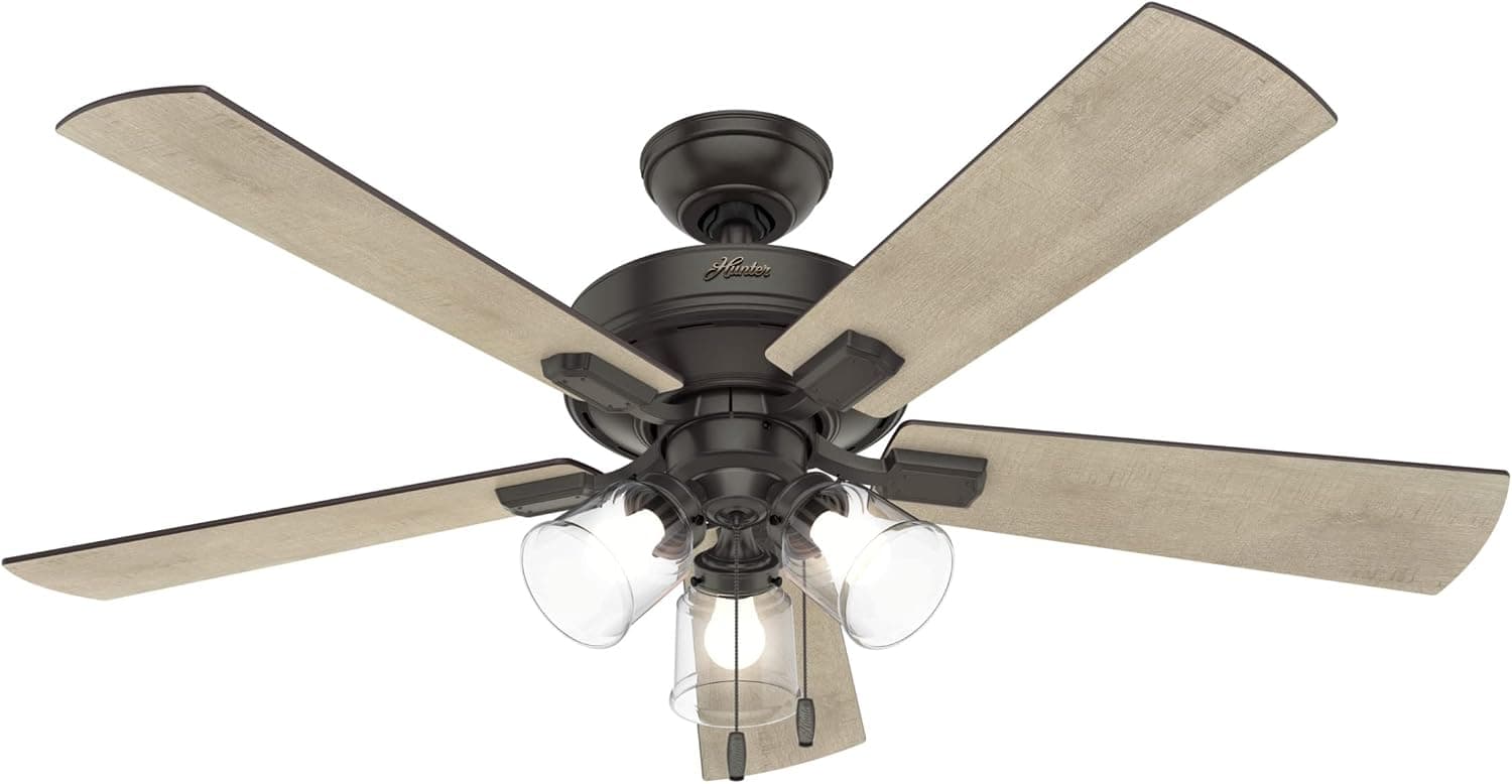 Hunter Fan Company, 54205, 52 inch Crestfield Noble Bronze Ceiling Fan with LED Light Kit and Pull Chain