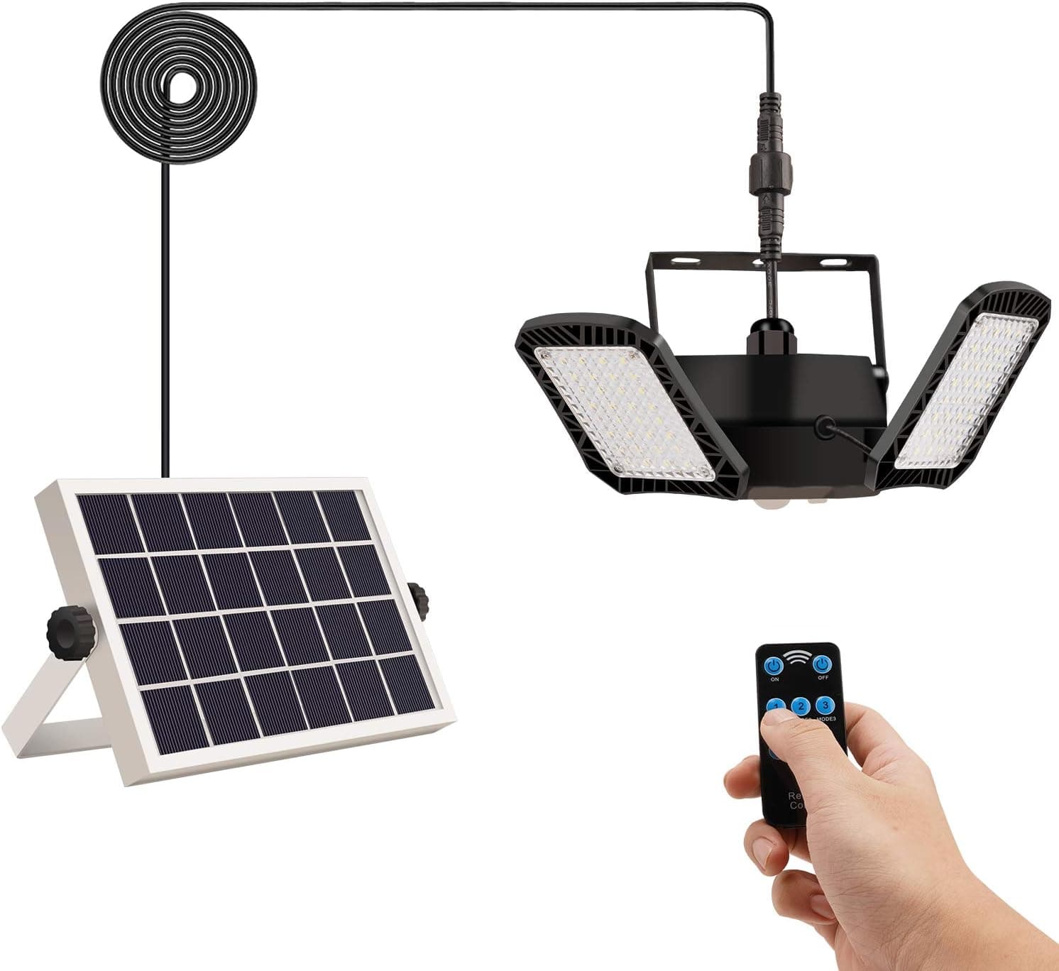 Solar Pendant Light Outdoor Indoor, Aqonsie 1200LM 160LED Solar Shed Light, 5-Leaf 120° Adjustable Solar Motion Sensor Light with Remote & 6 Lighting Modes for Shed Gazebo Barn Garage Home (Silver)