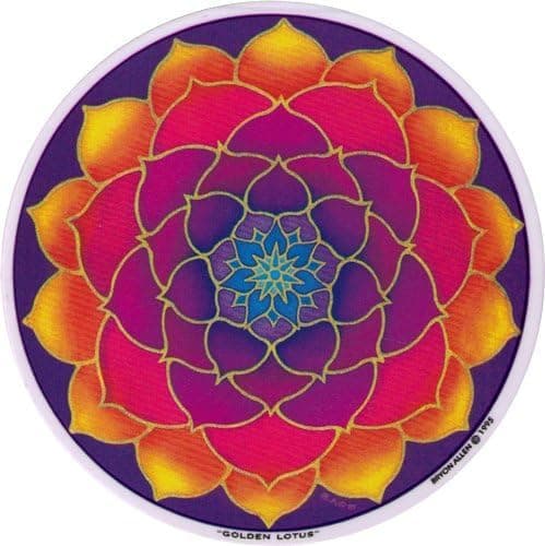 Mandala Arts Golden Lotus – Spiritual Window Sticker/Decal - Circular 4.5” Translucent