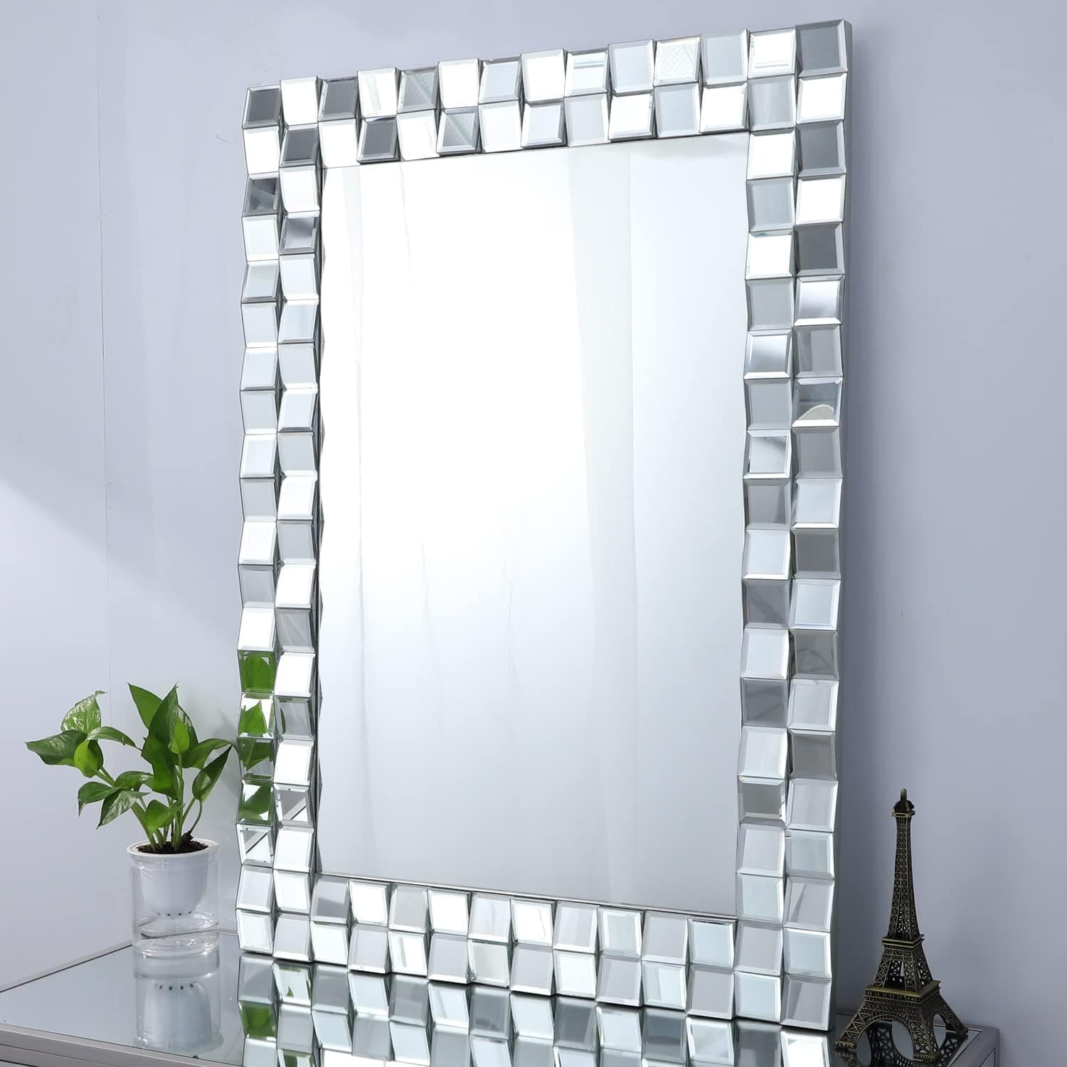 Autdot Large Wall Mirror for Living Room, 39''X28'' Wall Decorative Mirror with 3D Glass Frame, Rectangle Accent Mirror for Dining Room, Entryway